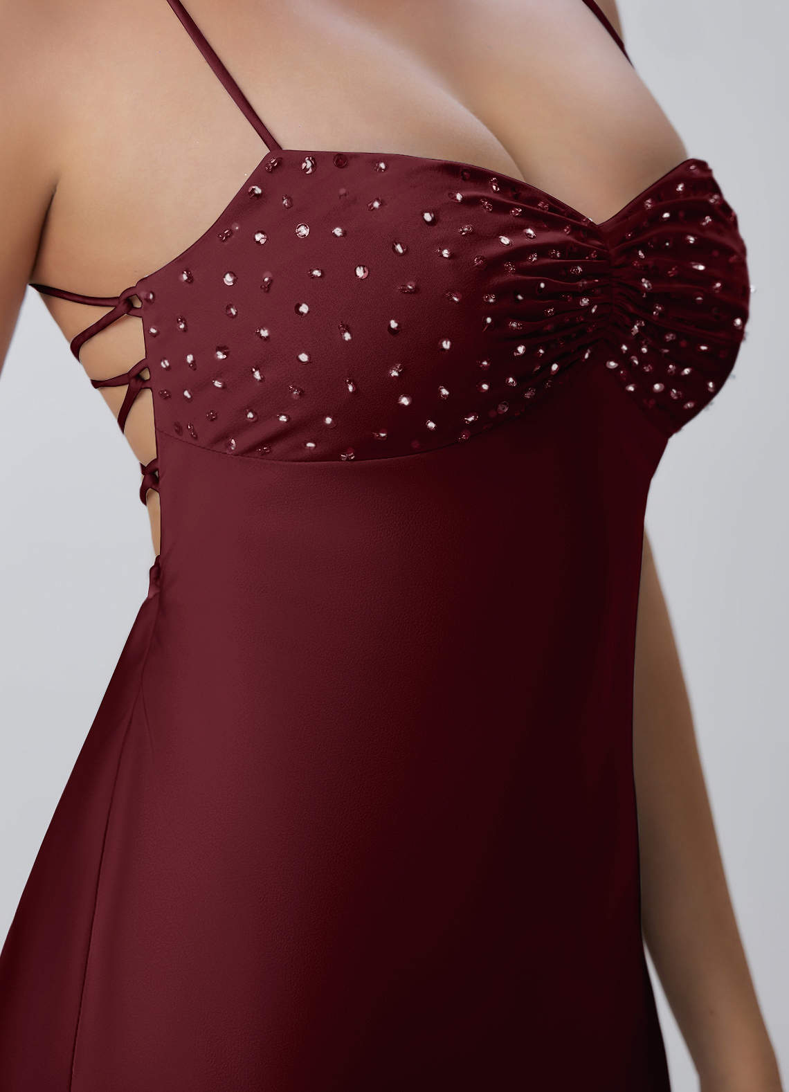 Joviannelle A-Line Spaghetti-Strap Satin Prom Dress in Wine