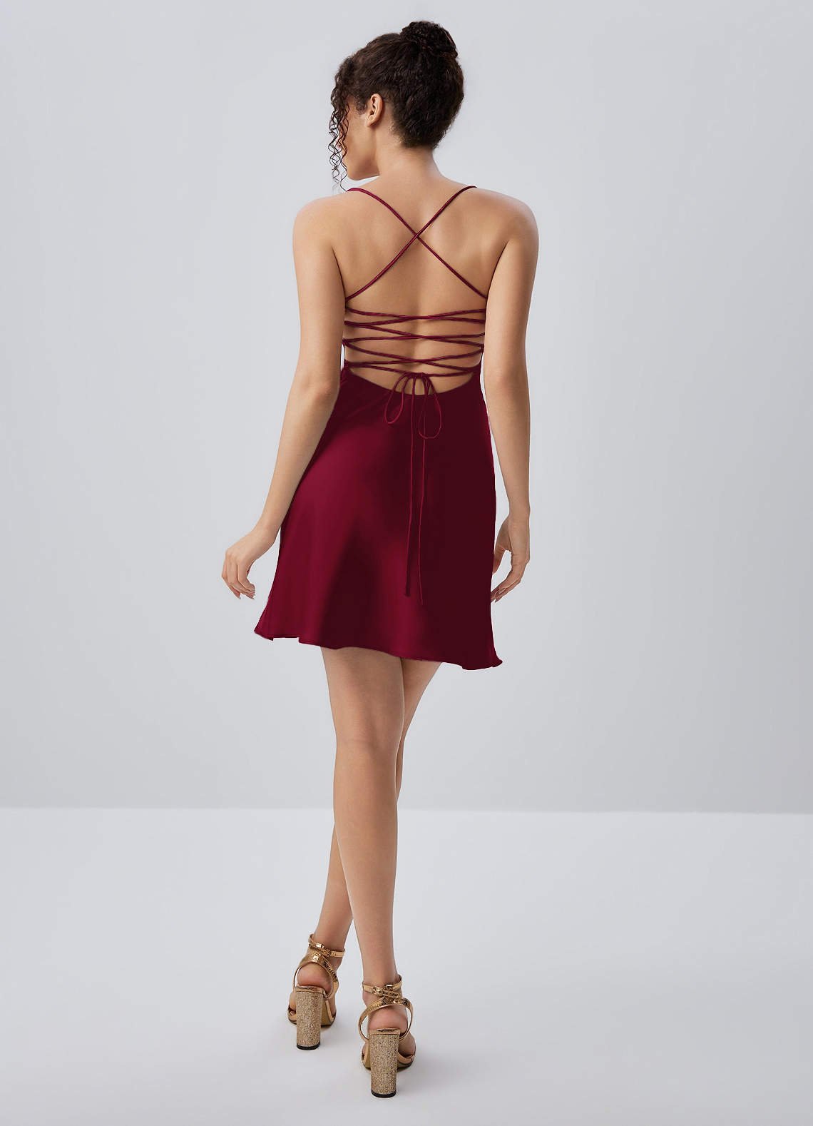 Joviannelle A-Line Spaghetti-Strap Satin Prom Dress in Merlot