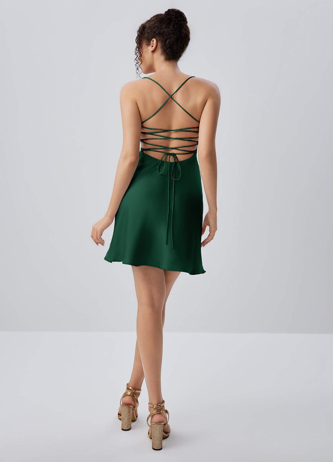 Joviannelle A-Line Spaghetti-Strap Satin Prom Dress in Emerald Green