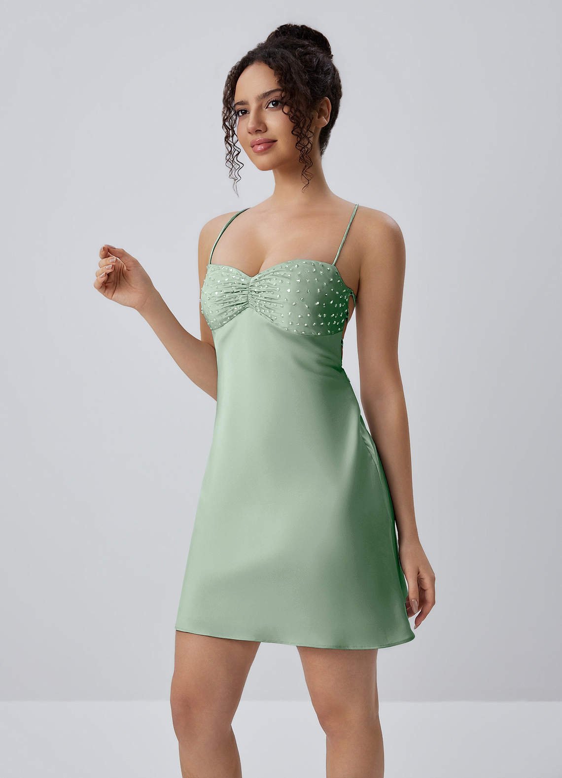Joviannelle A-Line Spaghetti-Strap Satin Prom Dress in Pastel Yellow