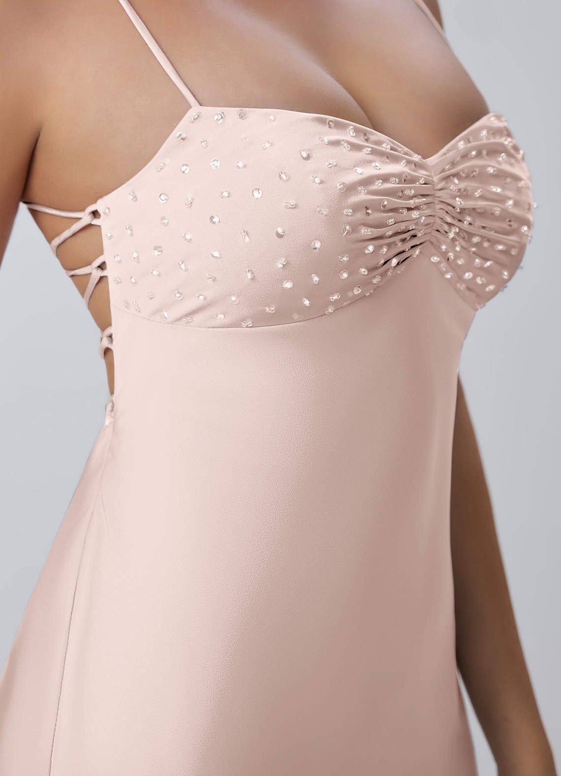 Joviannelle A-Line Spaghetti-Strap Satin Prom Dress in Powder Pink