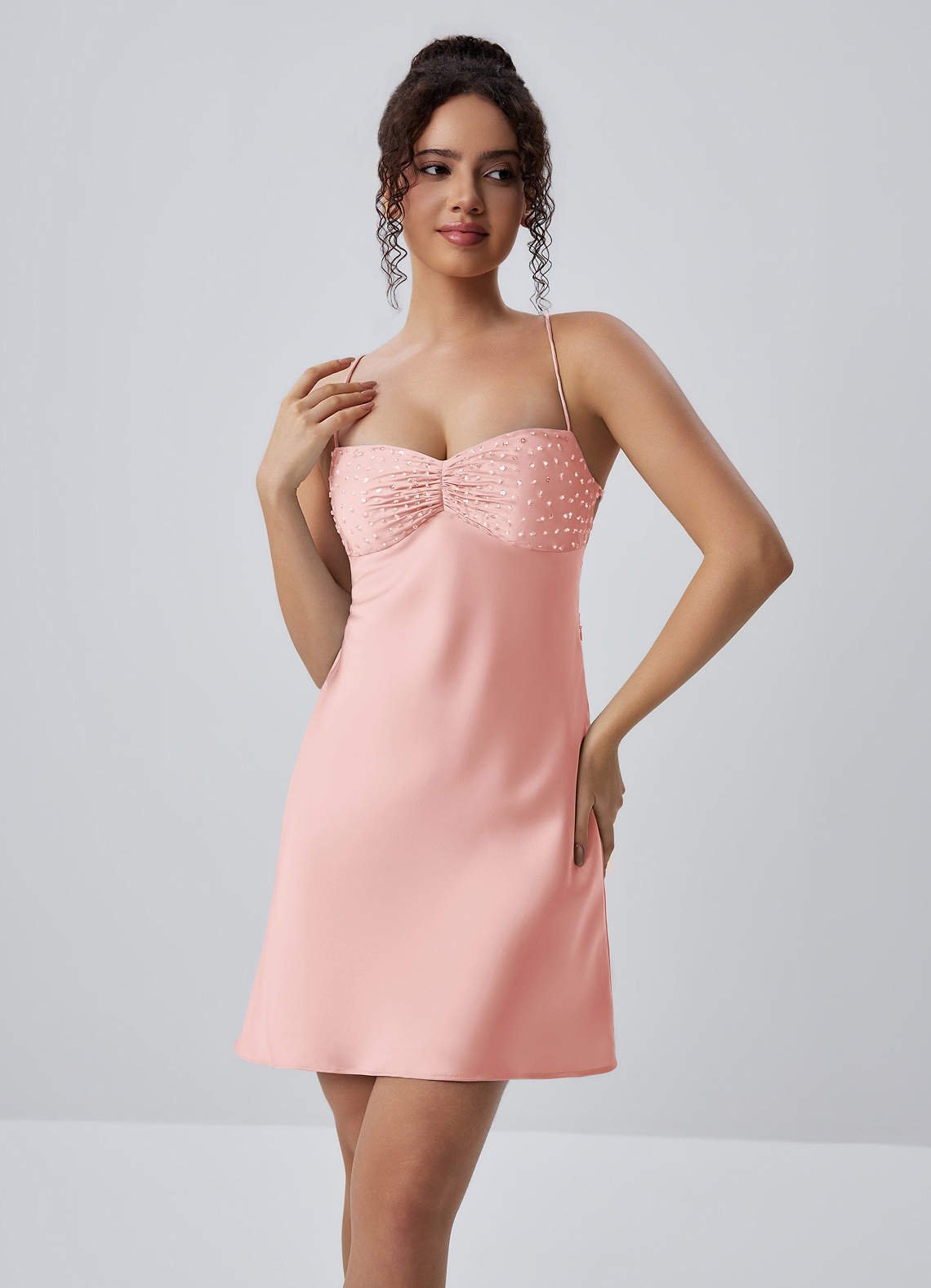 Joviannelle A-Line Spaghetti-Strap Satin Prom Dress in Haze Pink