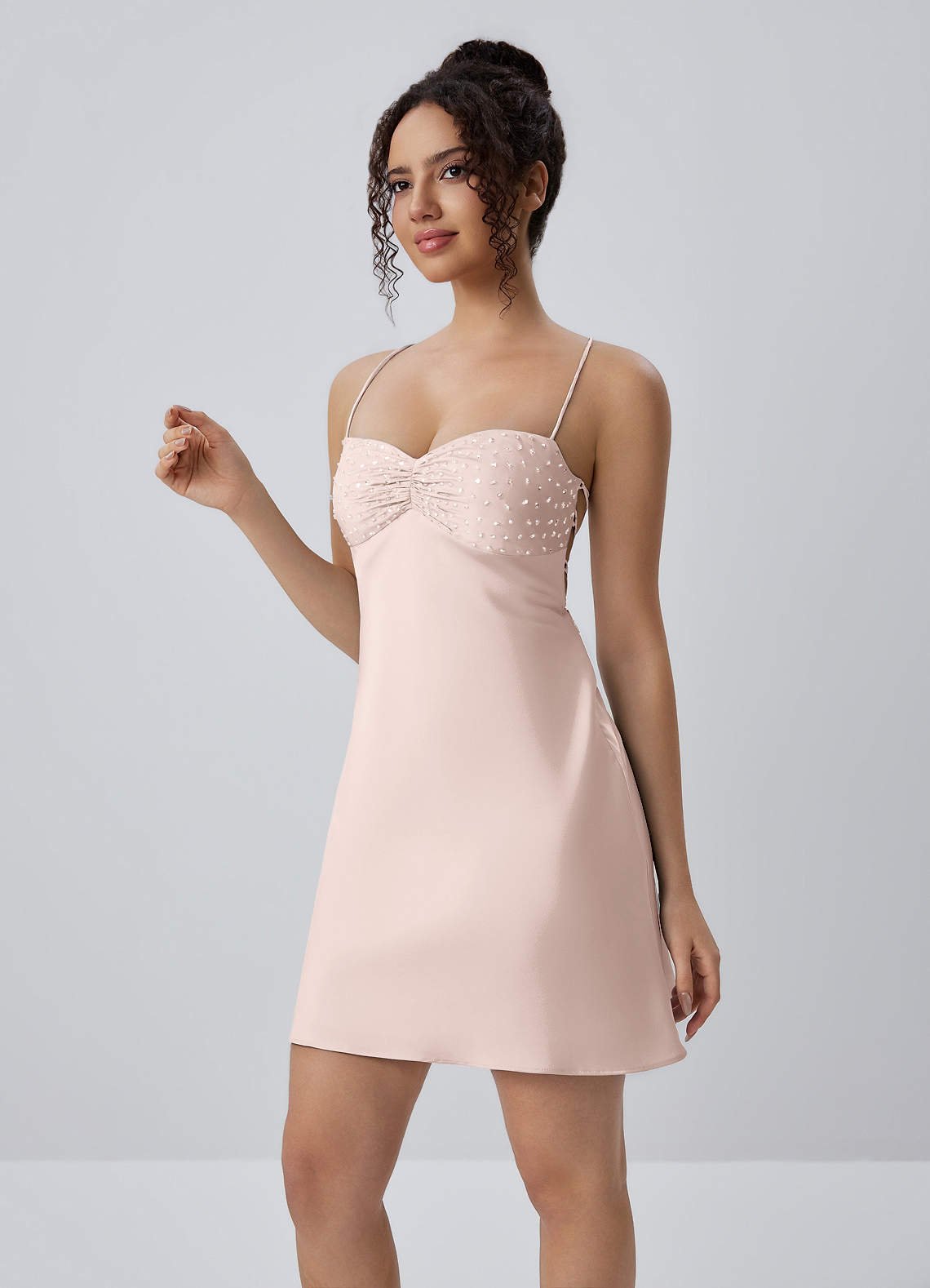 Joviannelle A-Line Spaghetti-Strap Satin Prom Dress in Pastel Yellow