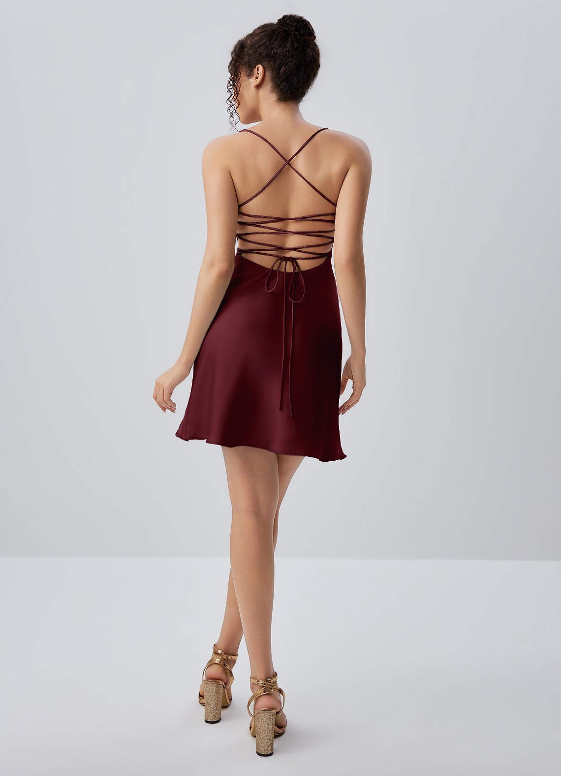 Joviannelle A-Line Spaghetti-Strap Satin Prom Dress in Wine