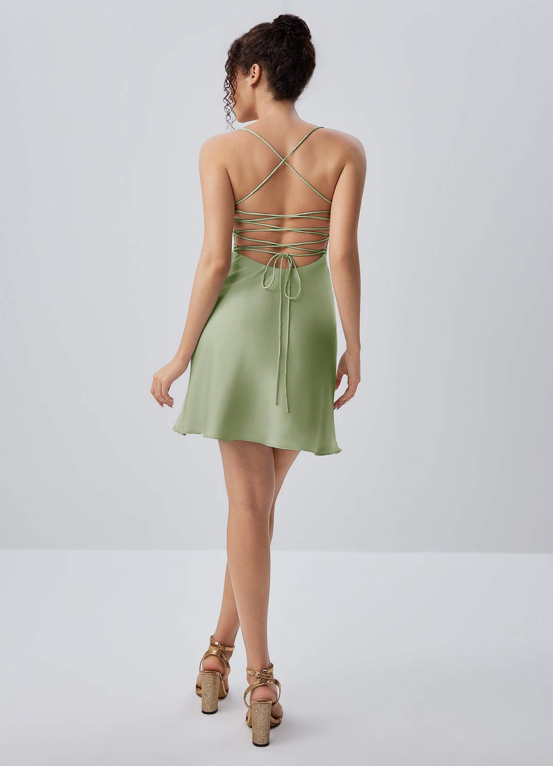 Joviannelle A-Line Spaghetti-Strap Satin Prom Dress in Light Green