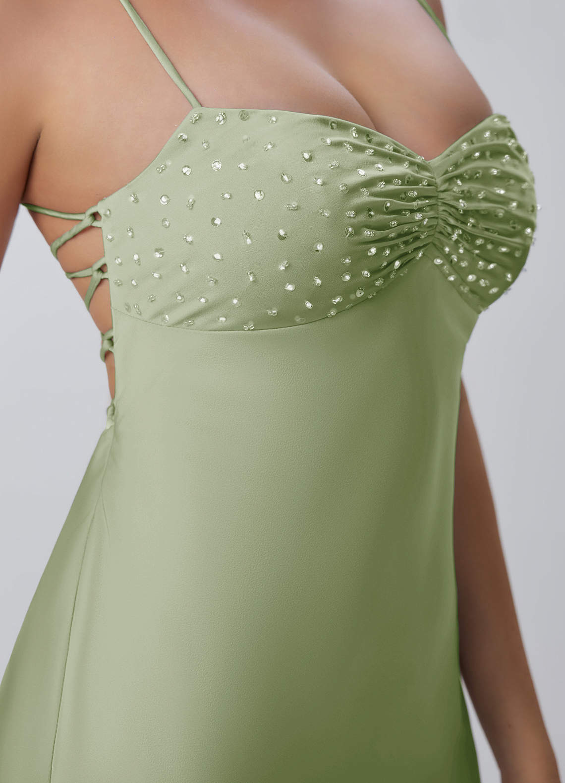 Joviannelle A-Line Spaghetti-Strap Satin Prom Dress in Light Green