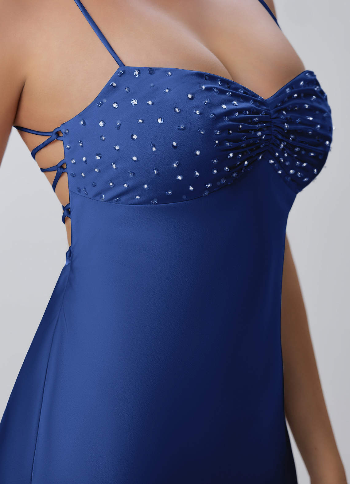 Joviannelle A-Line Spaghetti-Strap Satin Prom Dress in Royal Blue