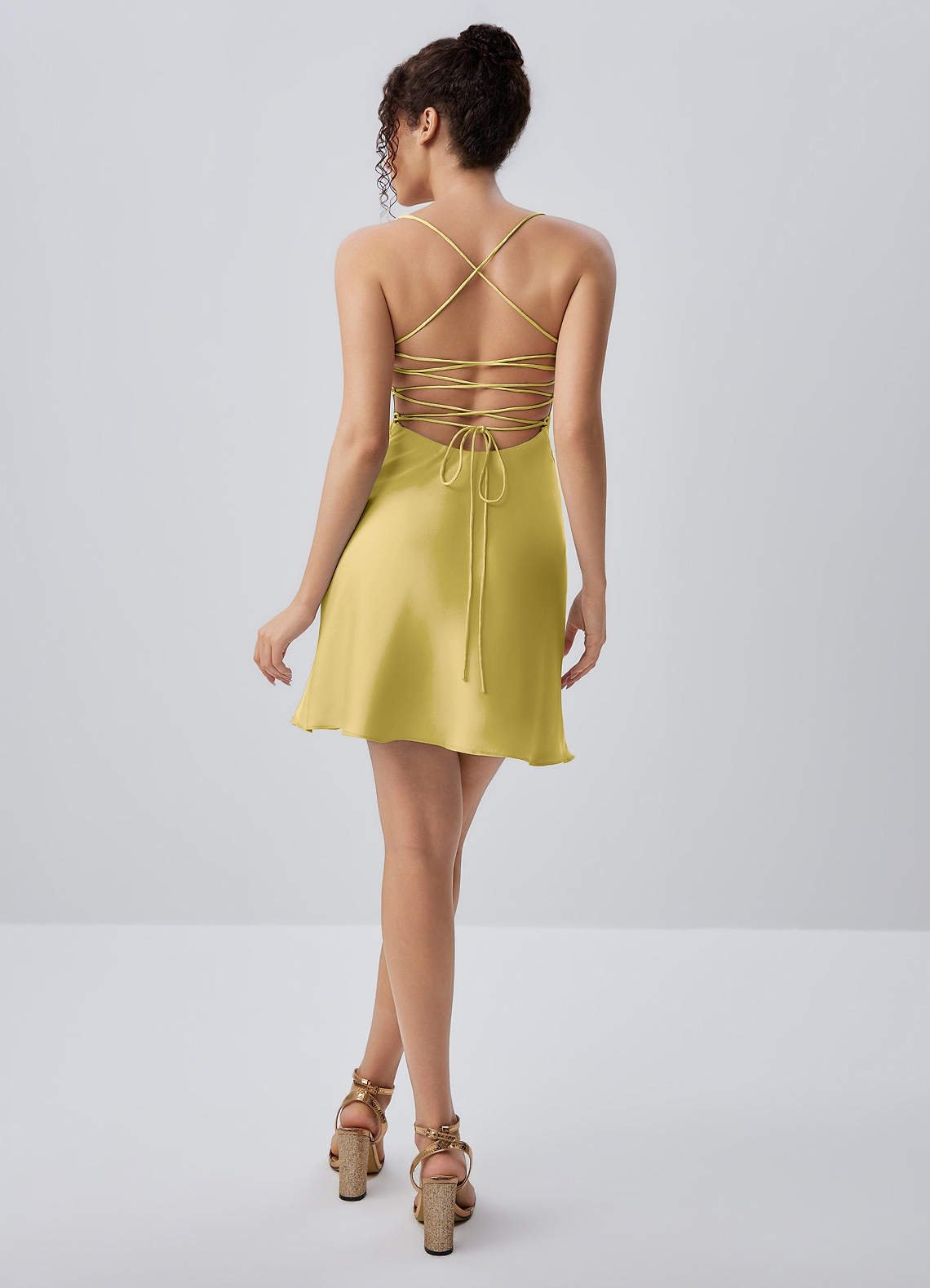 Joviannelle A-Line Spaghetti-Strap Satin Prom Dress in Pastel Yellow