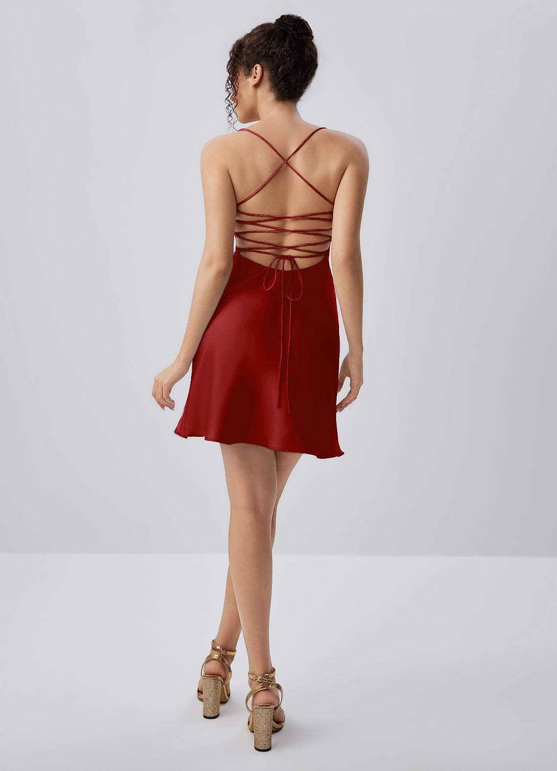 Joviannelle A-Line Spaghetti-Strap Satin Prom Dress in Ruby Red