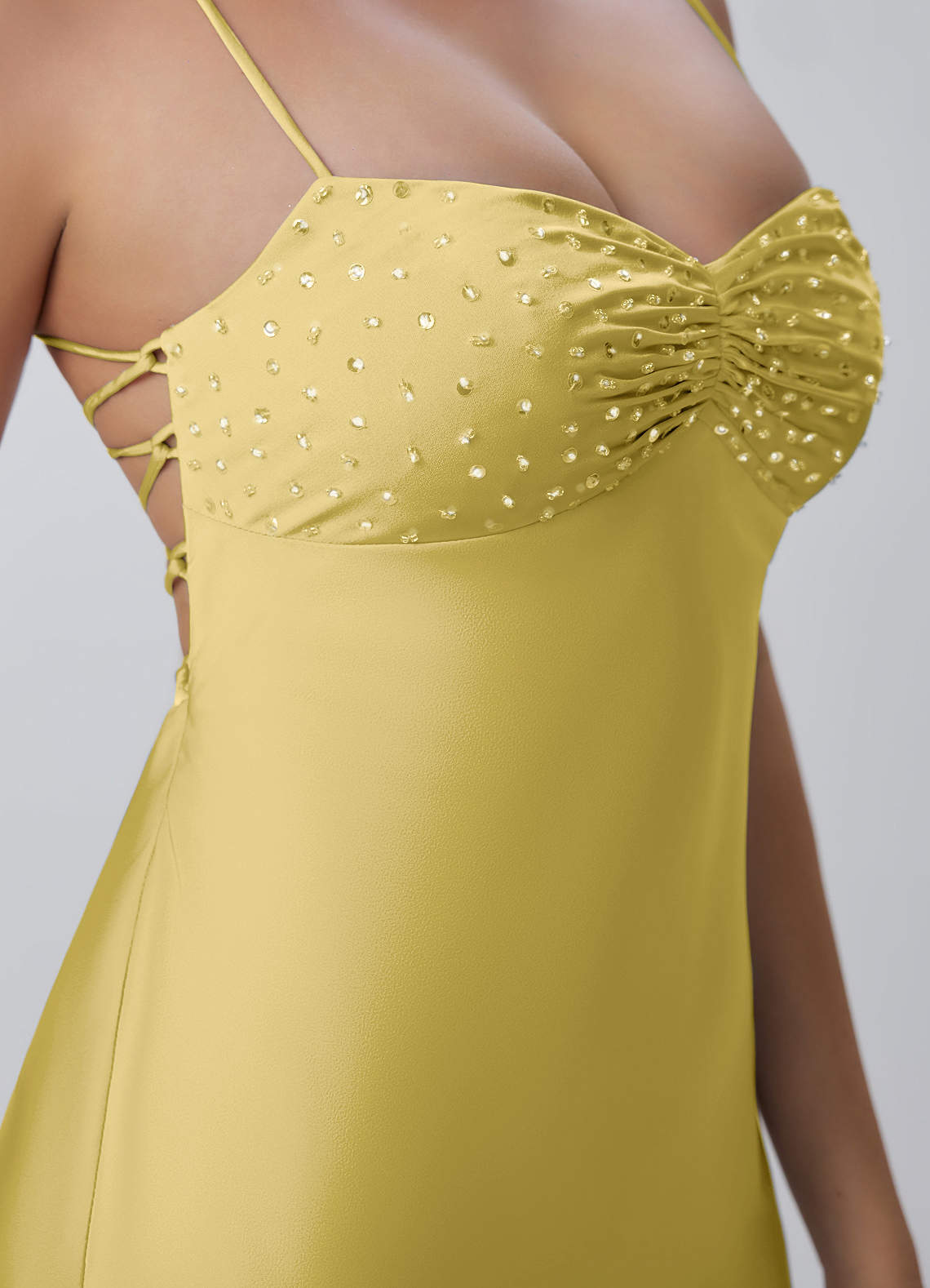 Joviannelle A-Line Spaghetti-Strap Satin Prom Dress in Pastel Yellow