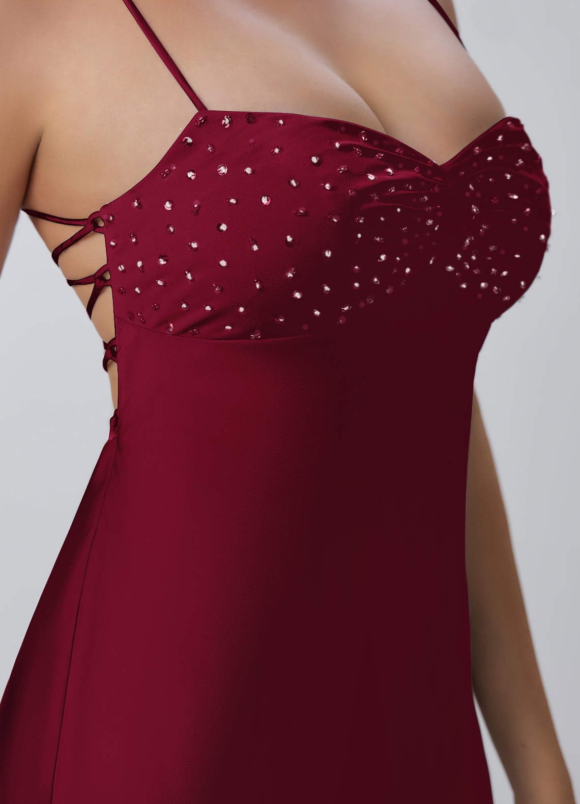 Joviannelle A-Line Spaghetti-Strap Satin Prom Dress in Merlot