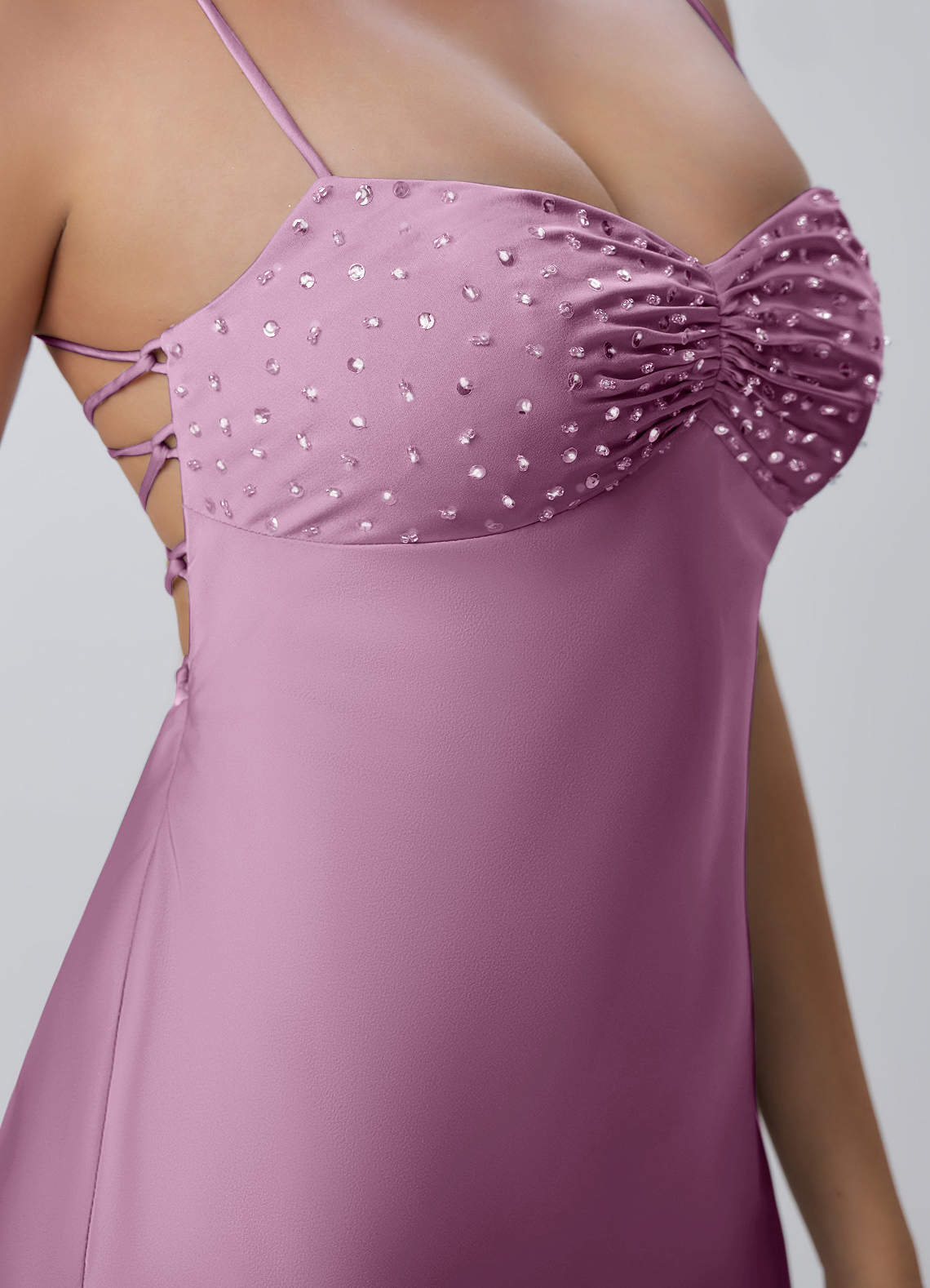 Joviannelle A-Line Spaghetti-Strap Satin Prom Dress in Wisteria