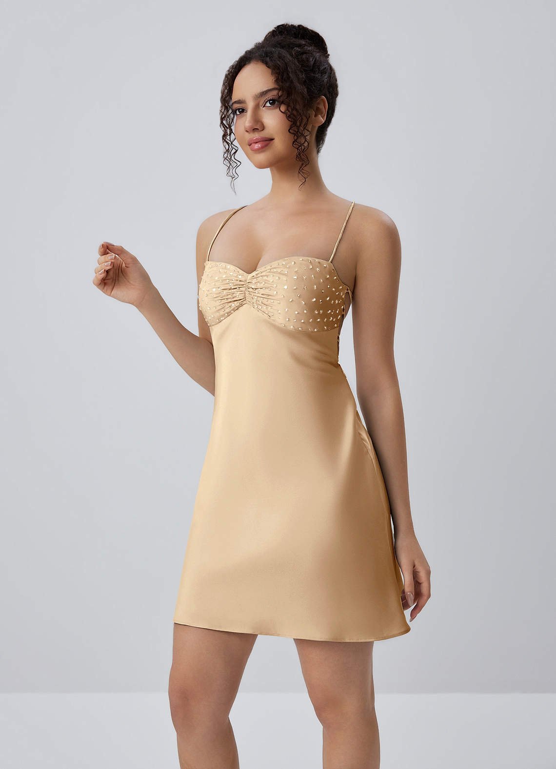 Joviannelle A-Line Spaghetti-Strap Satin Prom Dress in Pastel Yellow