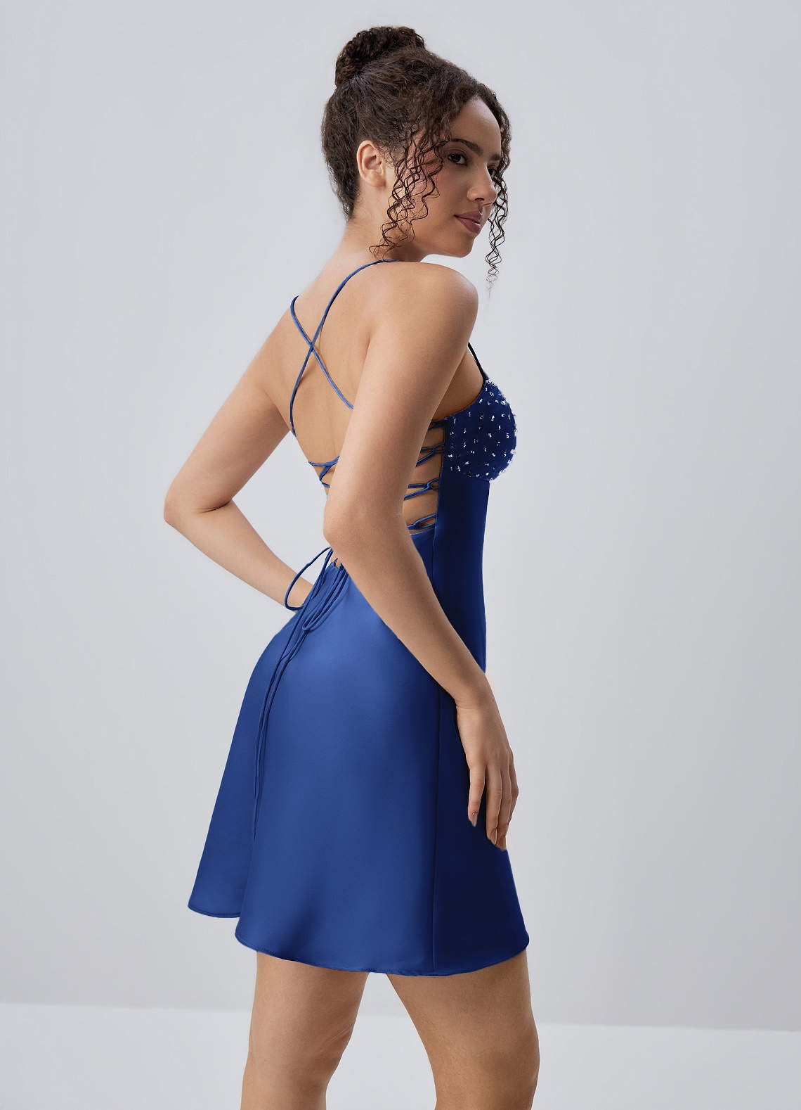 Joviannelle A-Line Spaghetti-Strap Satin Prom Dress in Royal Blue