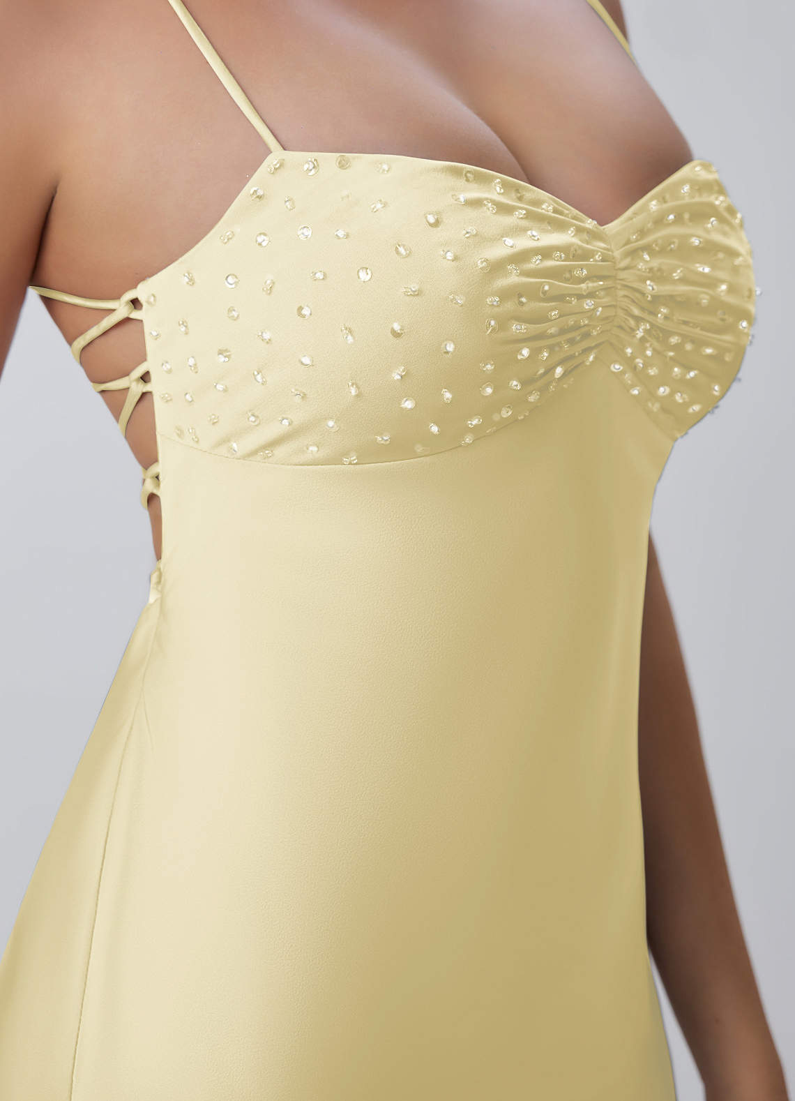 Joviannelle A-Line Spaghetti-Strap Satin Prom Dress in Lemon Sorbet