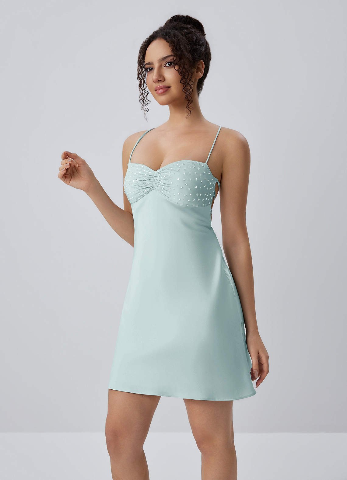 Joviannelle A-Line Spaghetti-Strap Satin Prom Dress in Pastel Yellow