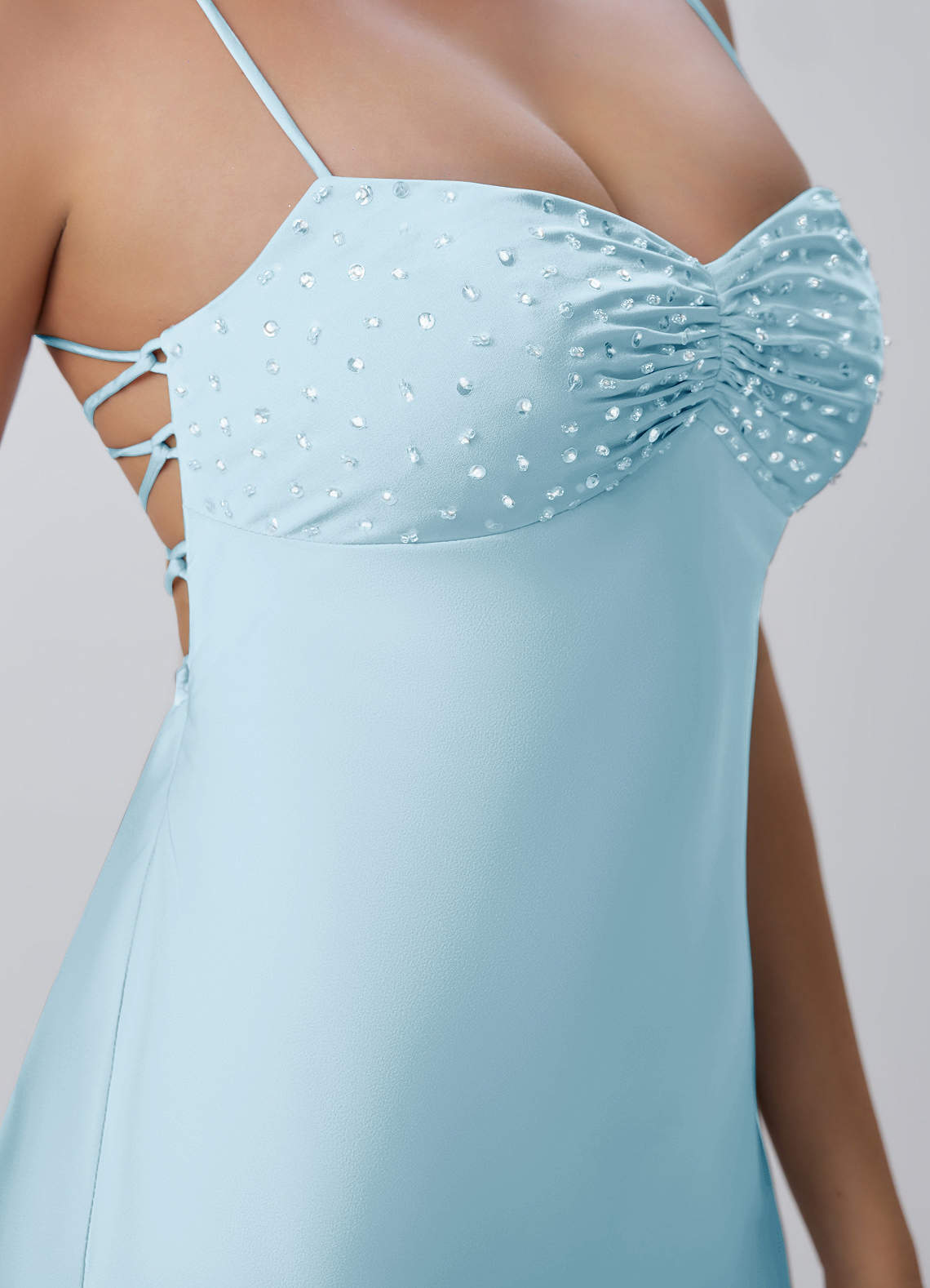 Joviannelle A-Line Spaghetti-Strap Satin Prom Dress in Sky Blue