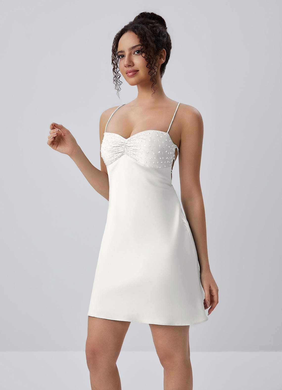 Joviannelle A-Line Spaghetti-Strap Satin Prom Dress in Pastel Yellow