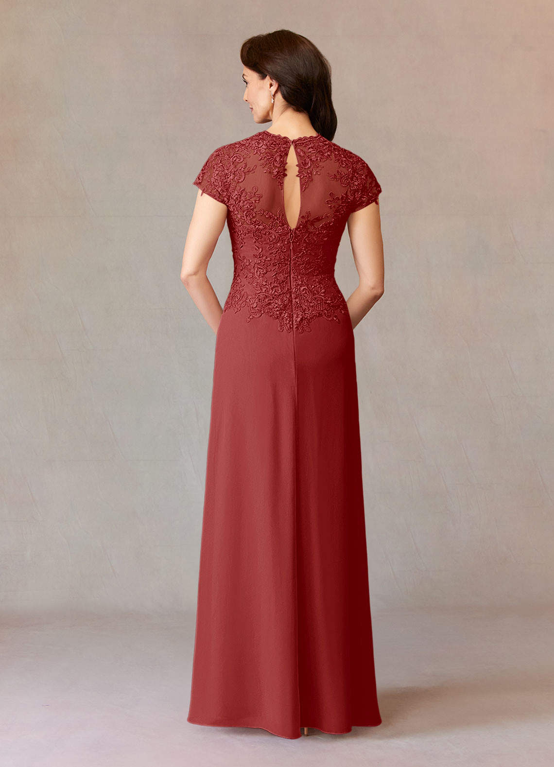 Junie A-Line Queen Anne Chiffon Mother of the Bride Dress in Rust