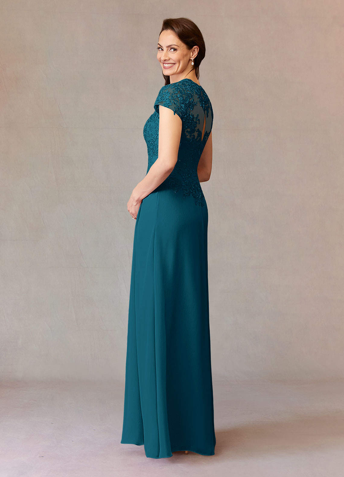 Junie A-Line Queen Anne Chiffon Mother of the Bride Dress in Ink Blue