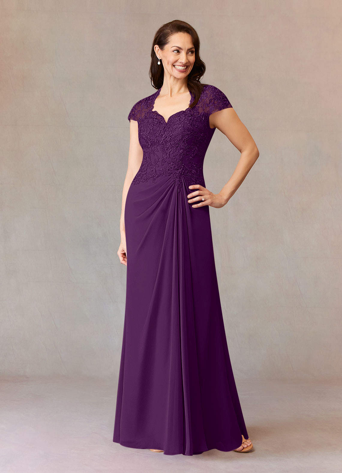 Junie A-Line Queen Anne Chiffon Mother of the Bride Dress in Grape