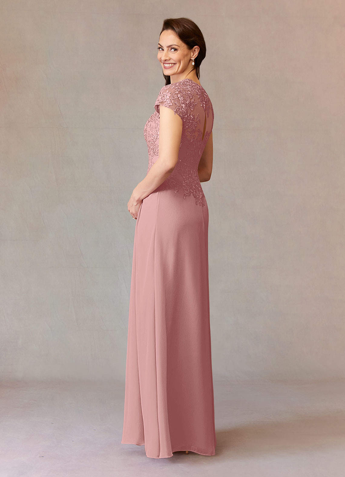 Junie A-Line Queen Anne Chiffon Mother of the Bride Dress in Dusty Rose
