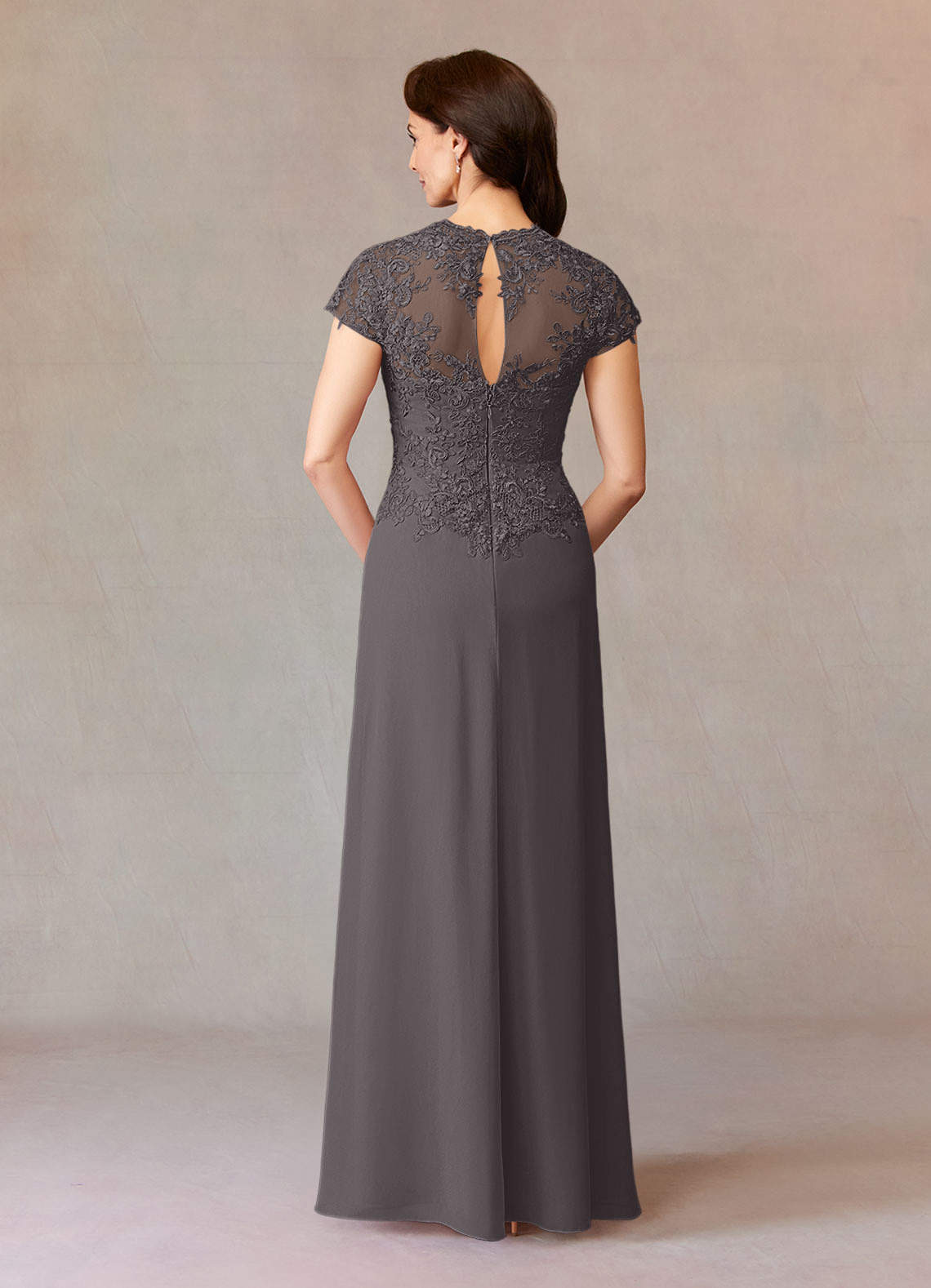 Junie A-Line Queen Anne Chiffon Mother of the Bride Dress in Steel Grey