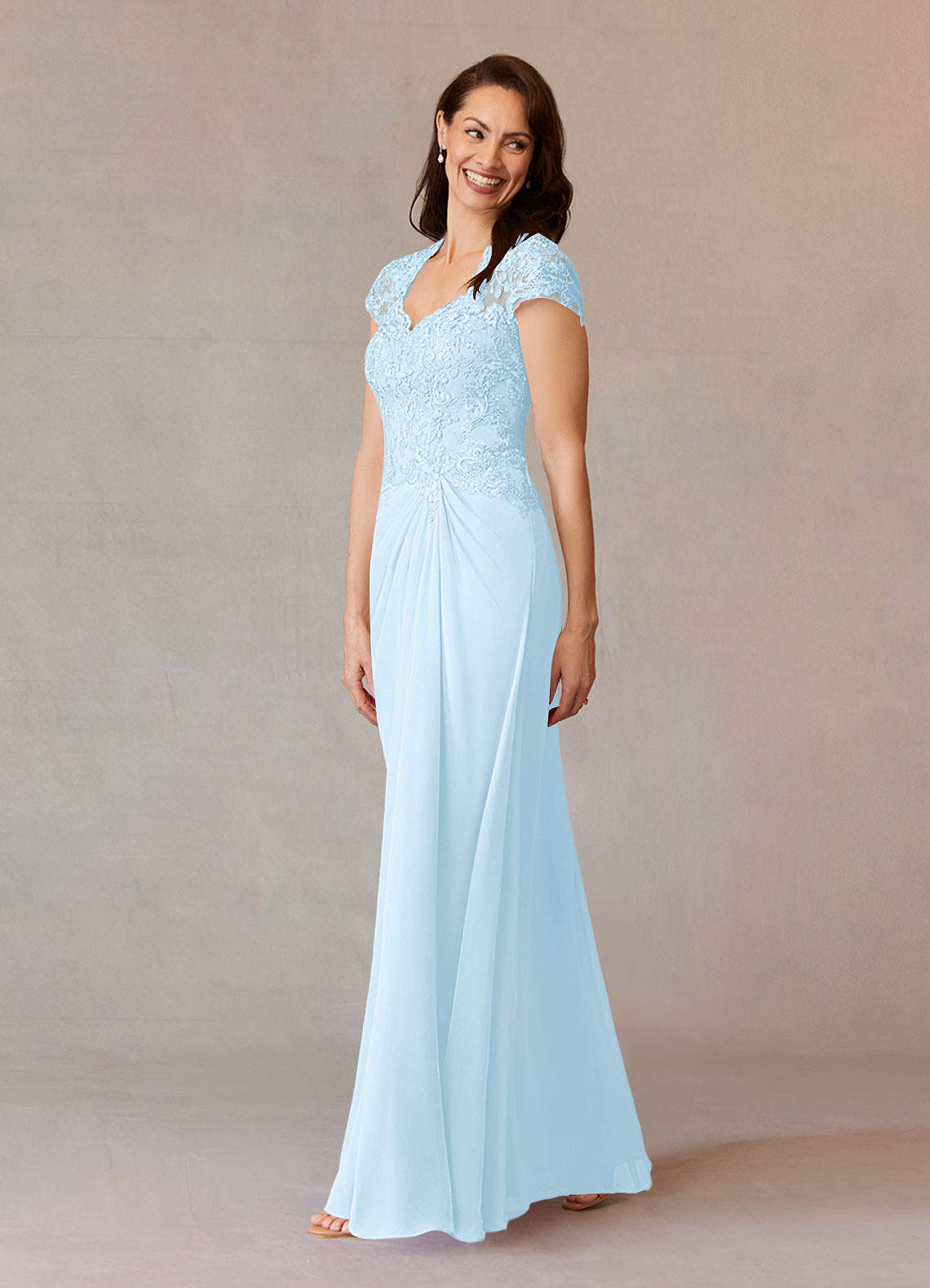 Junie A-Line Queen Anne Chiffon Mother of the Bride Dress in Sky Blue