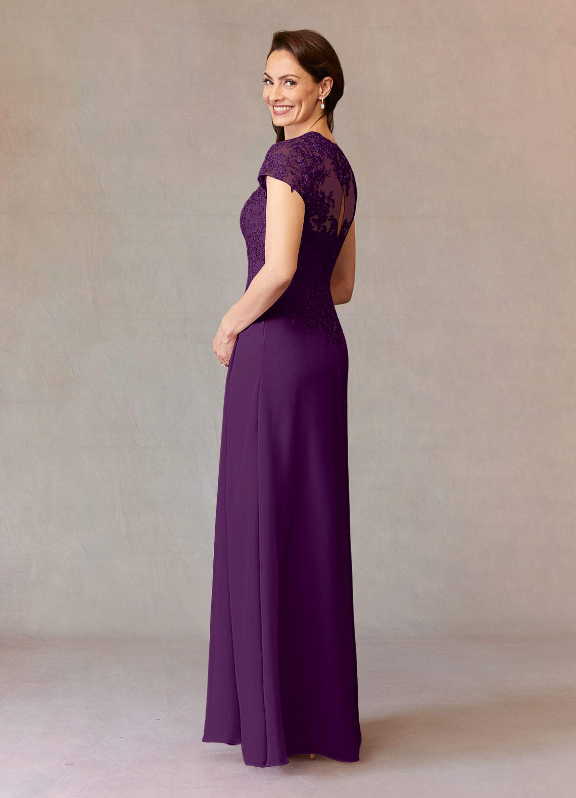 Junie A-Line Queen Anne Chiffon Mother of the Bride Dress in Grape