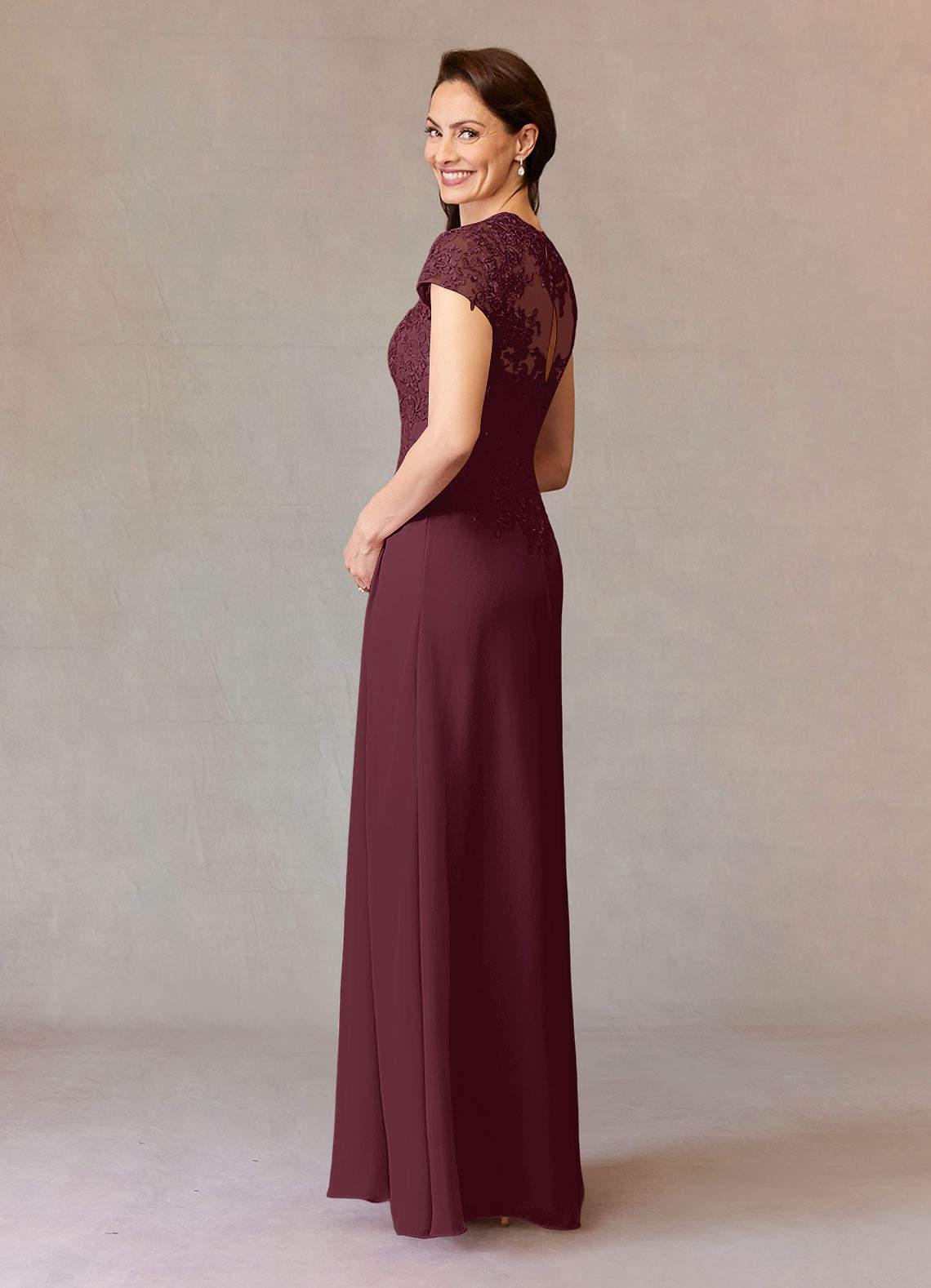 Junie A-Line Queen Anne Chiffon Mother of the Bride Dress in Cabernet