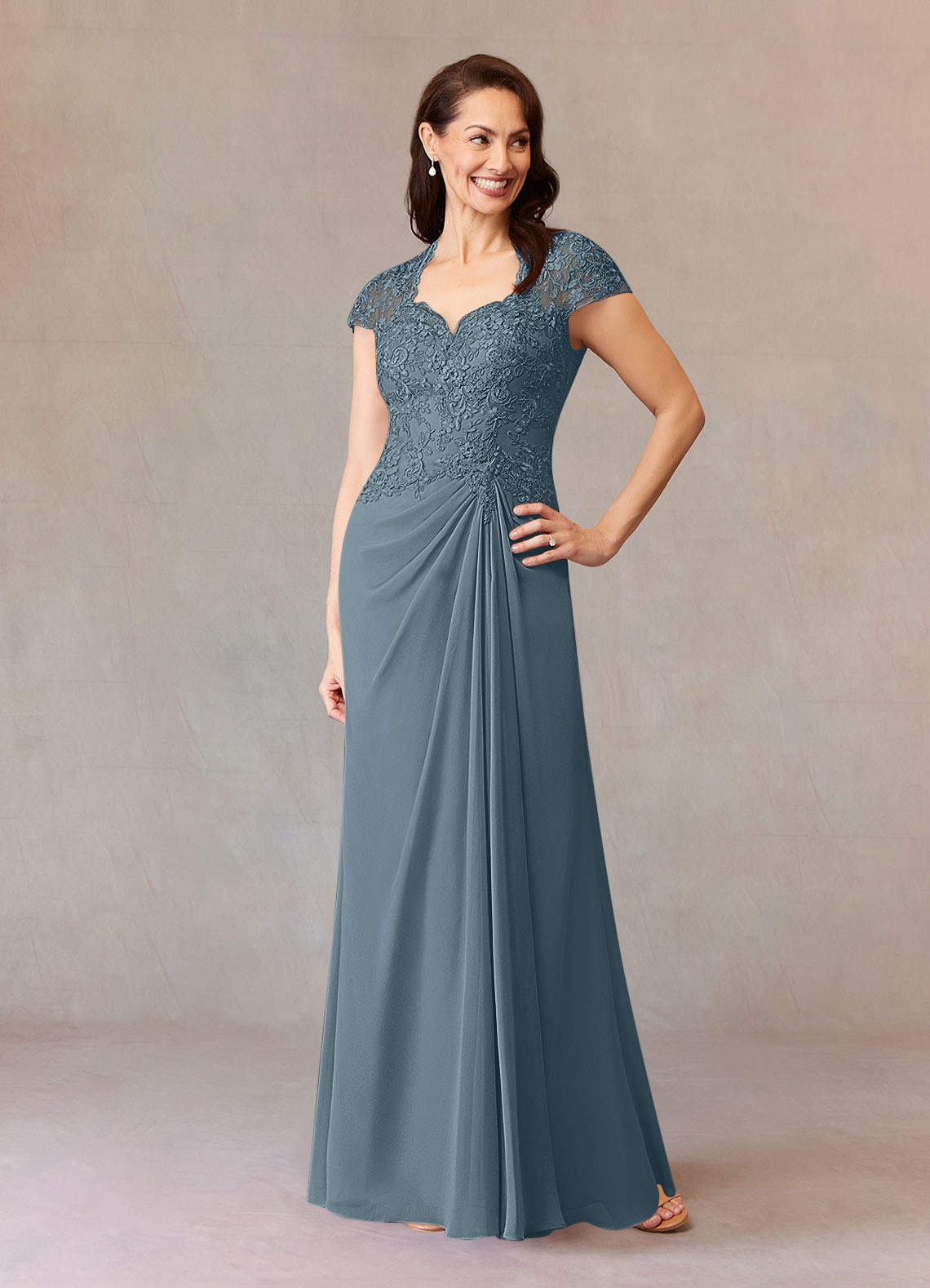 Junie A-Line Queen Anne Chiffon Mother of the Bride Dress in Twilight