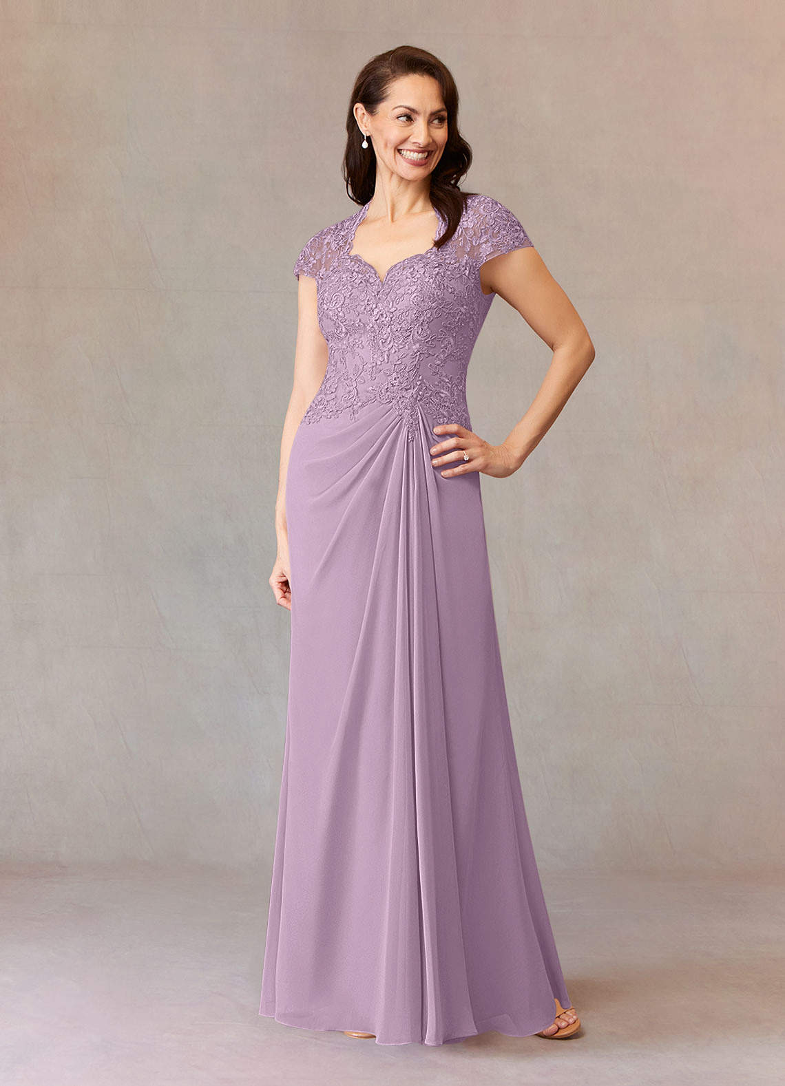 Junie A-Line Queen Anne Chiffon Mother of the Bride Dress in Wisteria