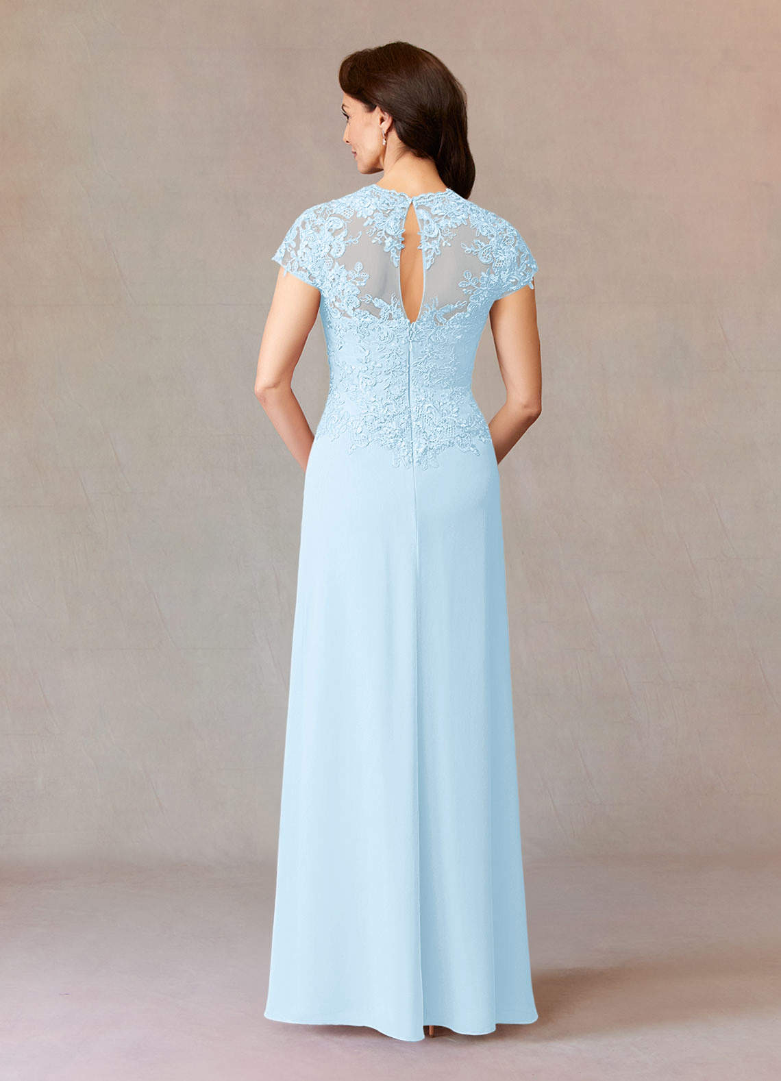 Junie A-Line Queen Anne Chiffon Mother of the Bride Dress in Sky Blue