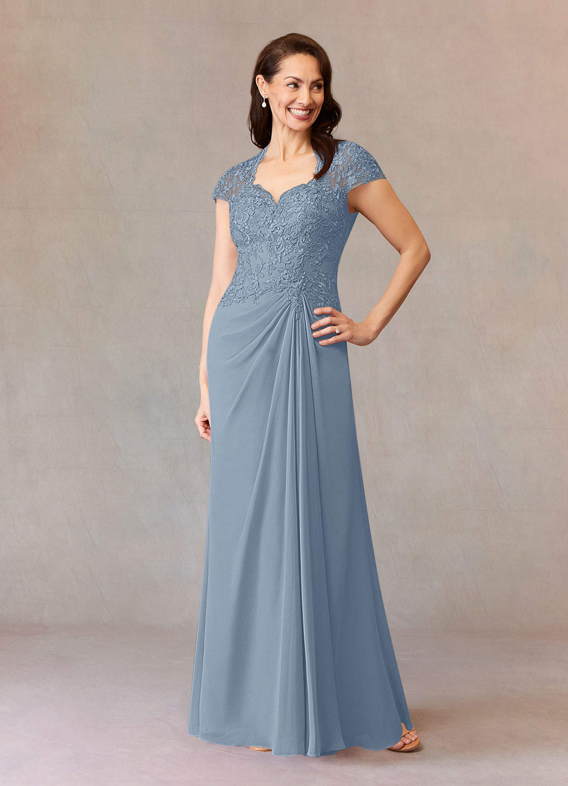 Junie A-Line Queen Anne Chiffon Mother of the Bride Dress in dusty blue