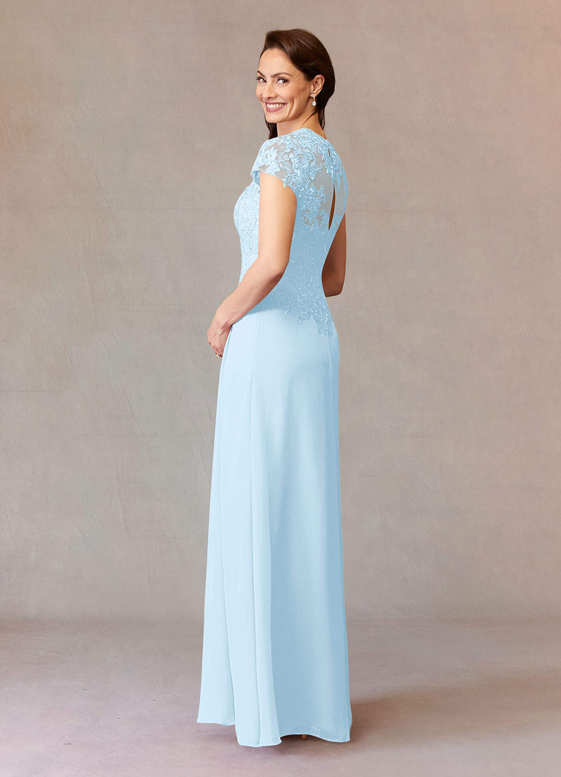 Junie A-Line Queen Anne Chiffon Mother of the Bride Dress in Sky Blue