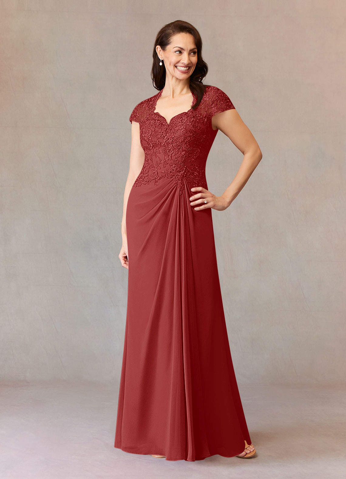 Junie A-Line Queen Anne Chiffon Mother of the Bride Dress in Rust