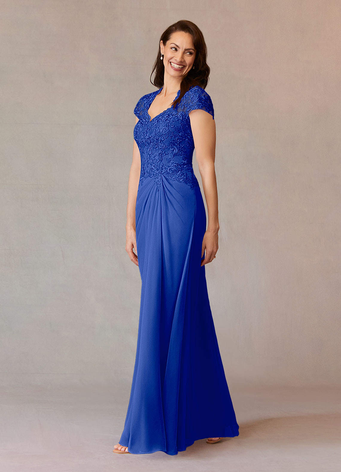 Junie A-Line Queen Anne Chiffon Mother of the Bride Dress in Royal Blue