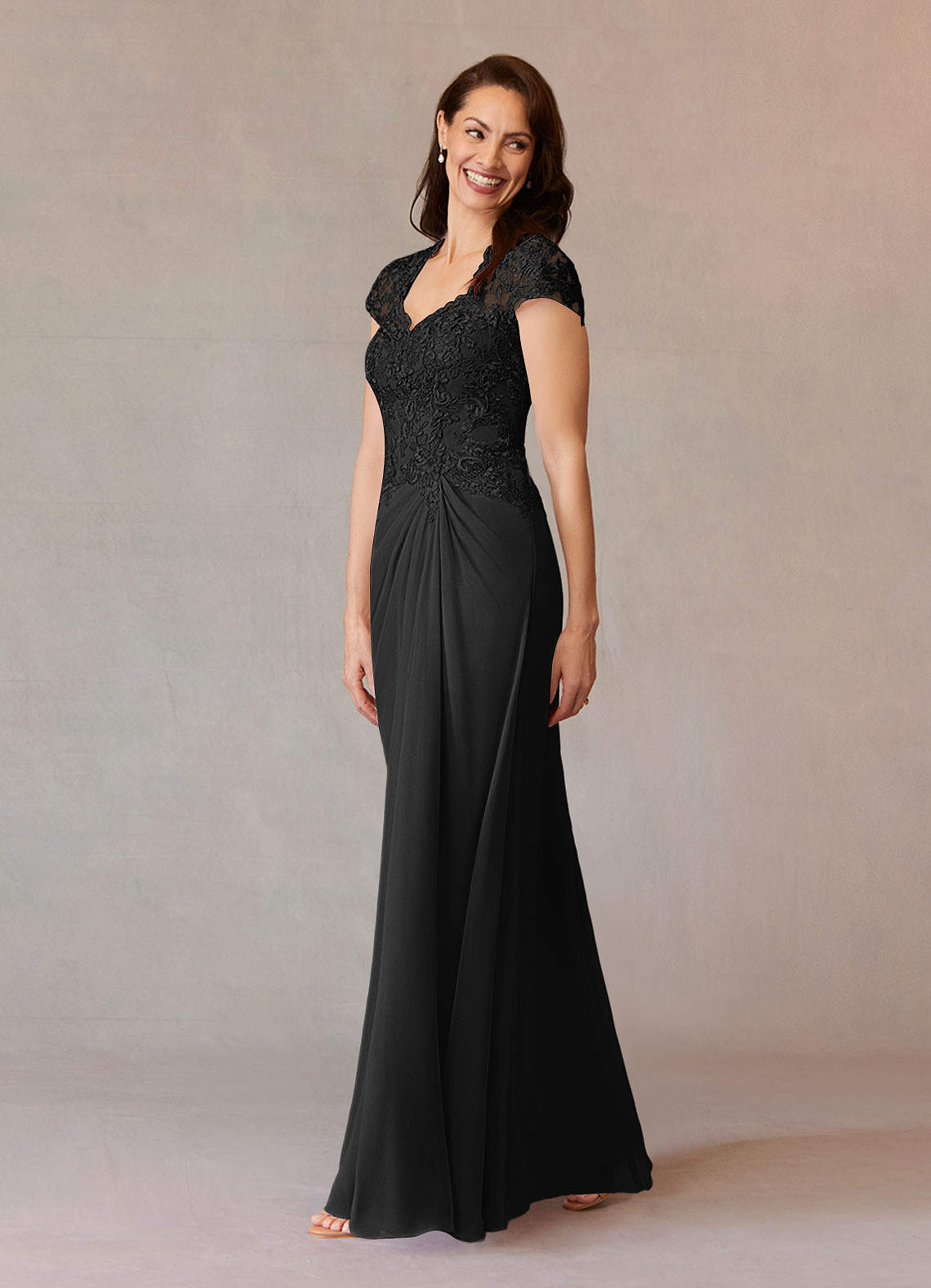 Junie A-Line Queen Anne Chiffon Mother of the Bride Dress in black