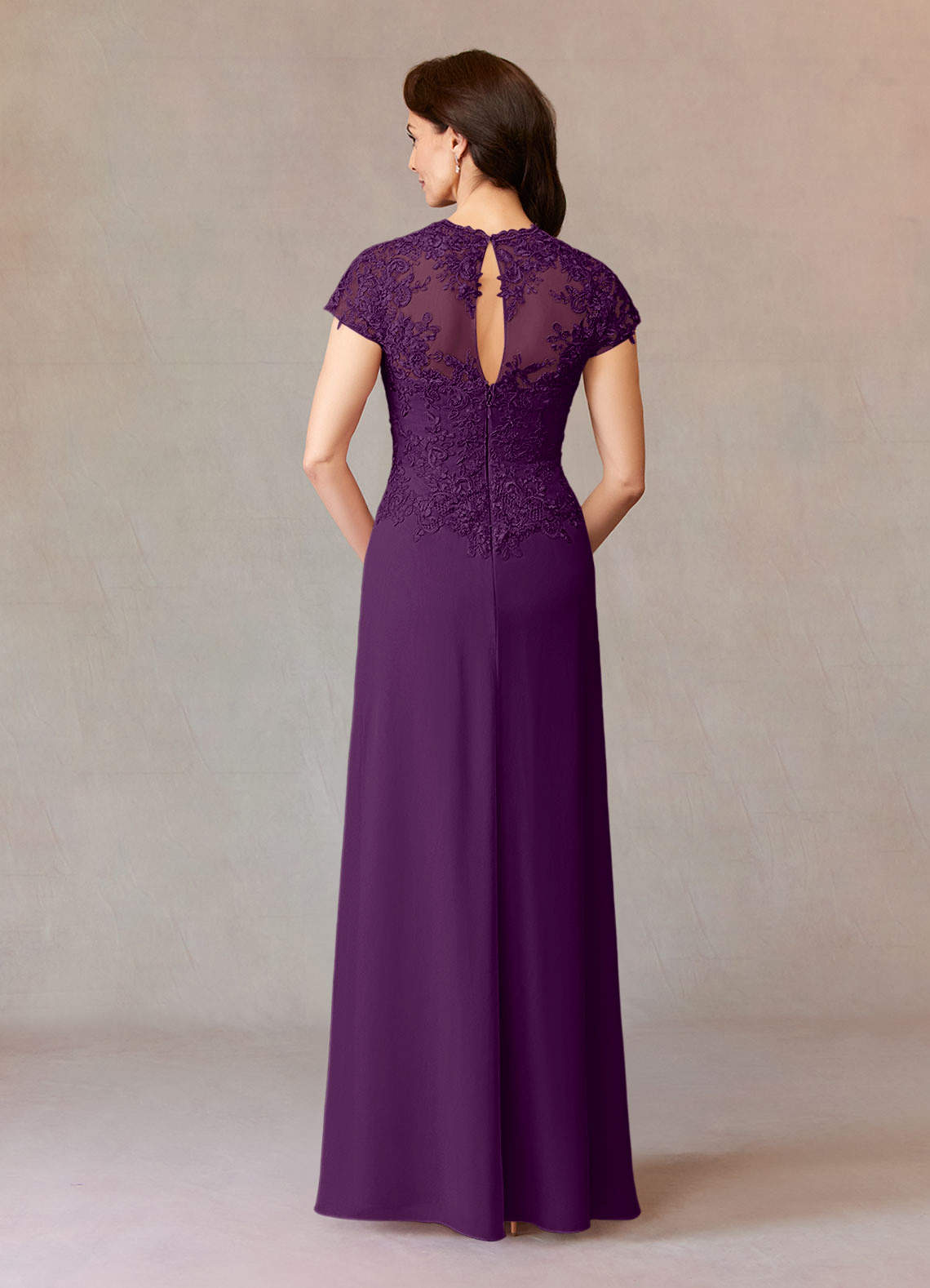 Junie A-Line Queen Anne Chiffon Mother of the Bride Dress in Grape