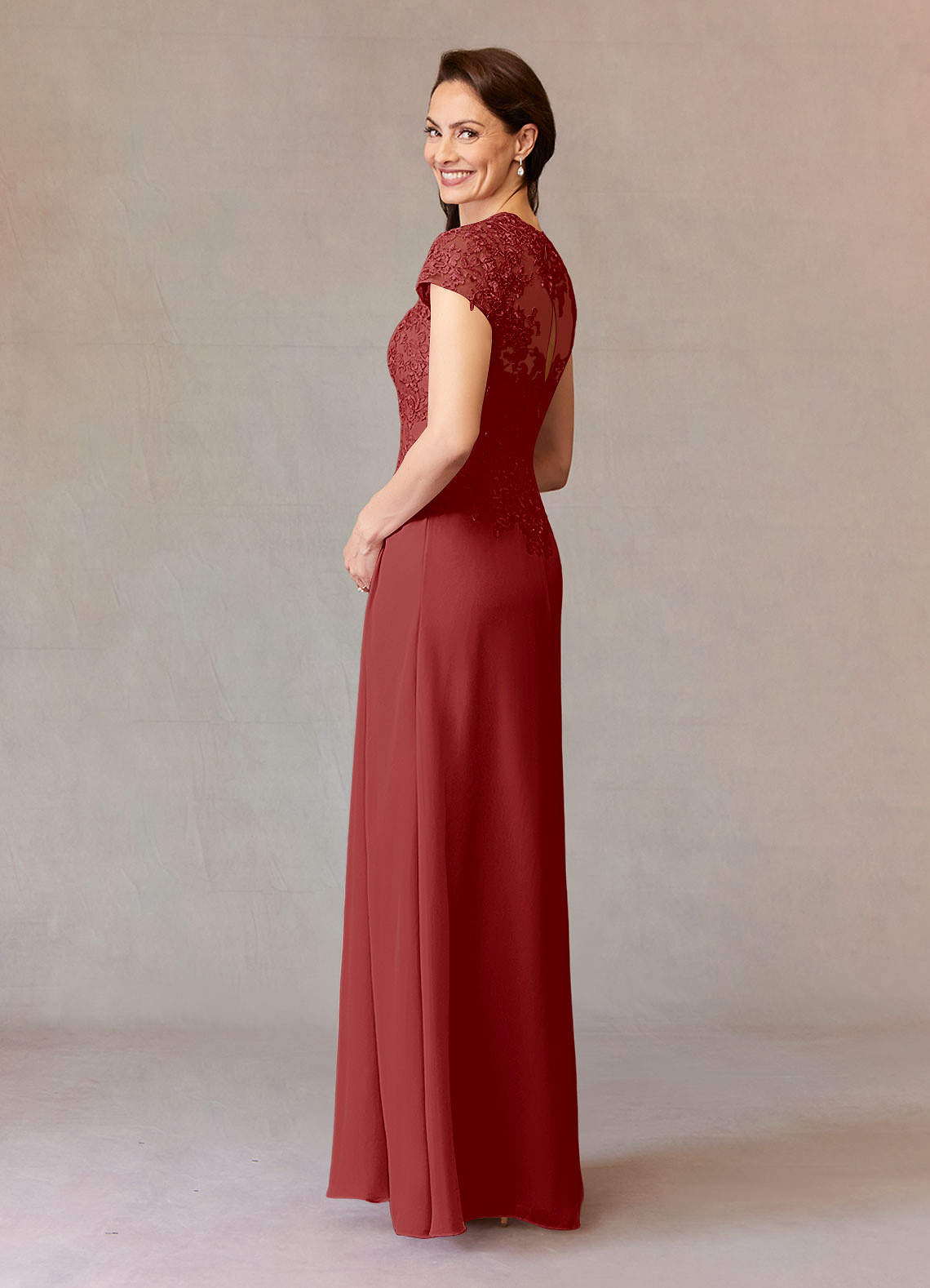 Junie A-Line Queen Anne Chiffon Mother of the Bride Dress in Rust
