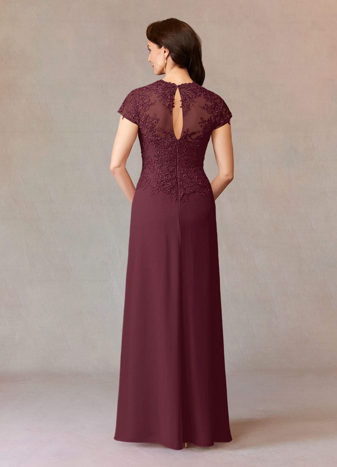 Junie A-Line Queen Anne Chiffon Mother of the Bride Dress in Cabernet