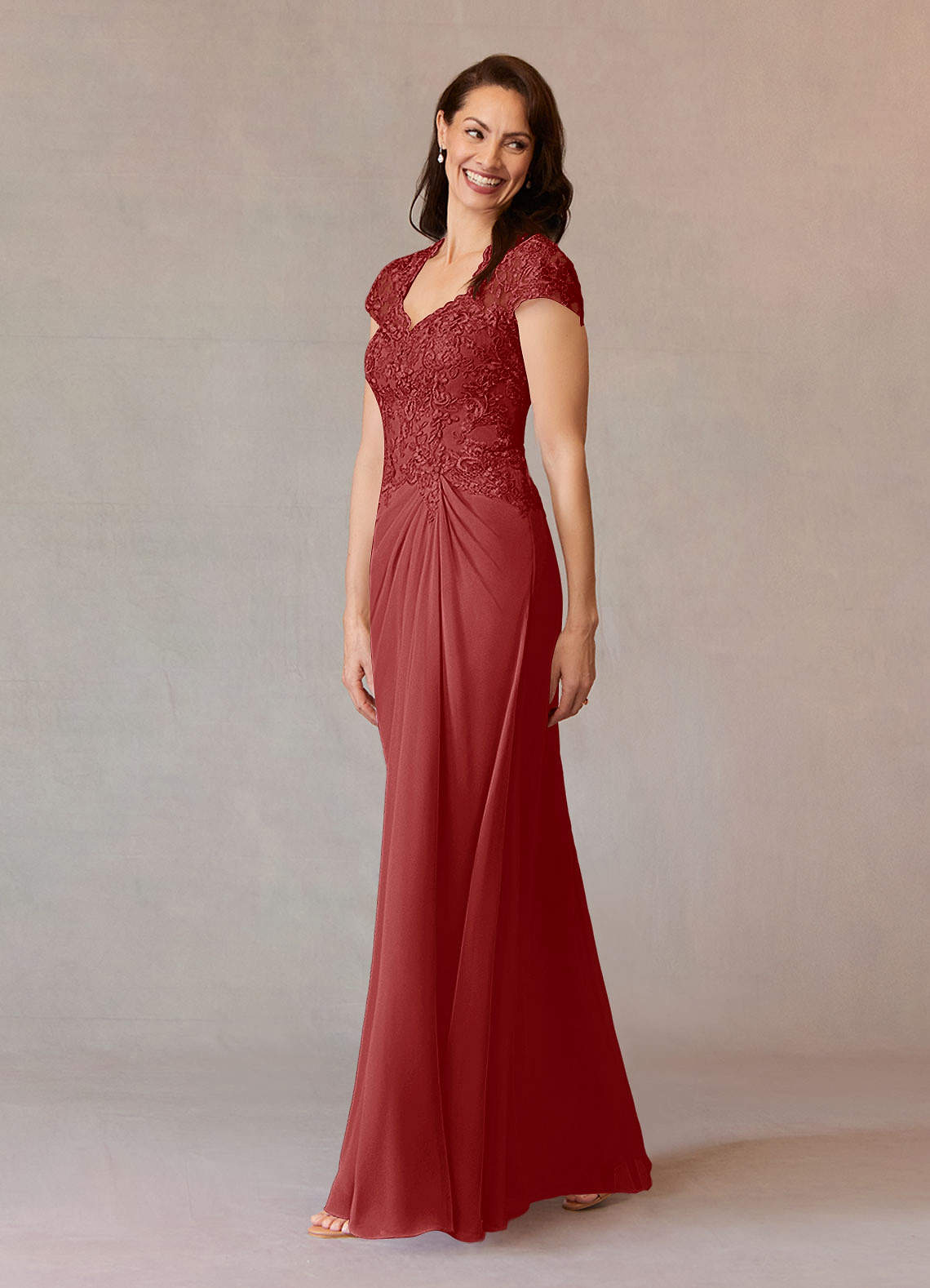 Junie A-Line Queen Anne Chiffon Mother of the Bride Dress in Rust