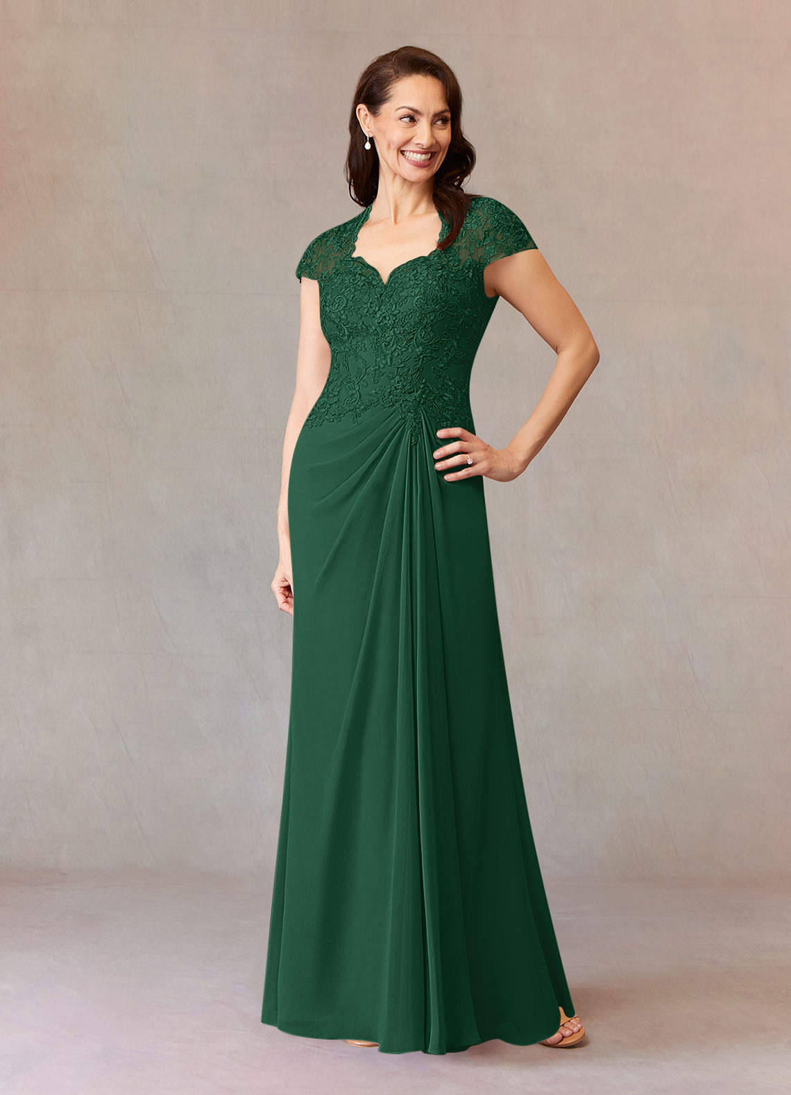 Junie A-Line Queen Anne Chiffon Mother of the Bride Dress in Dark Green