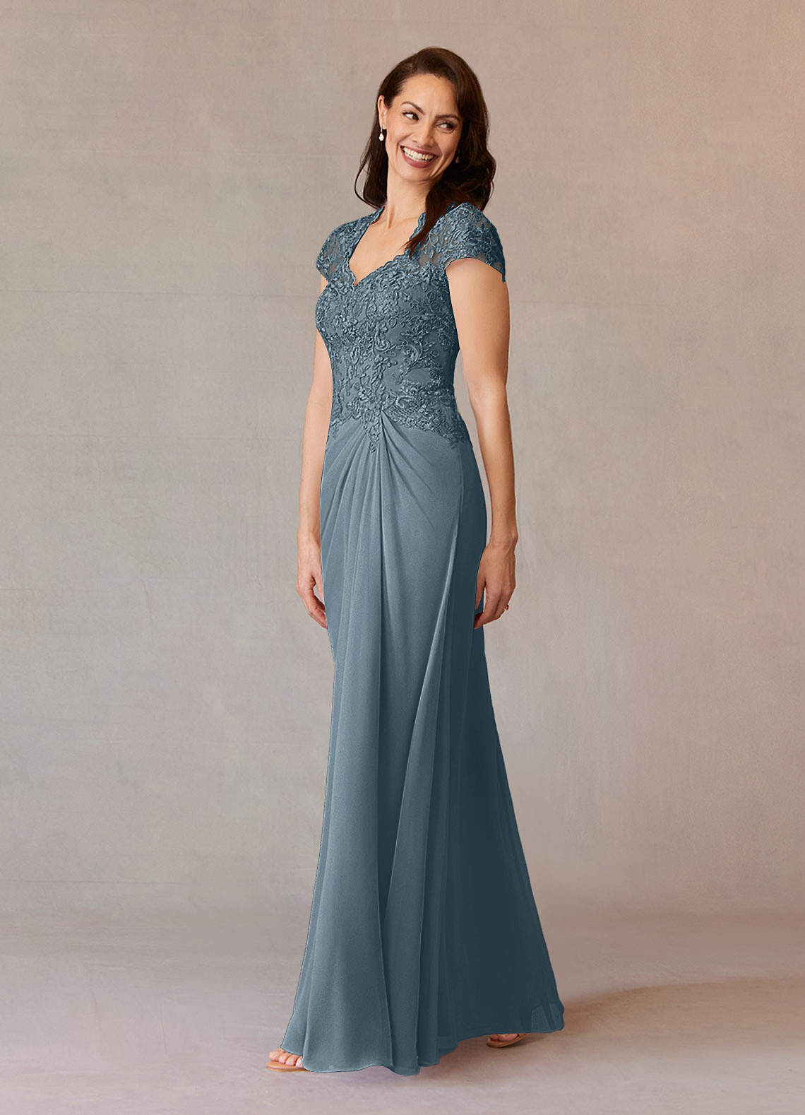 Junie A-Line Queen Anne Chiffon Mother of the Bride Dress in Twilight