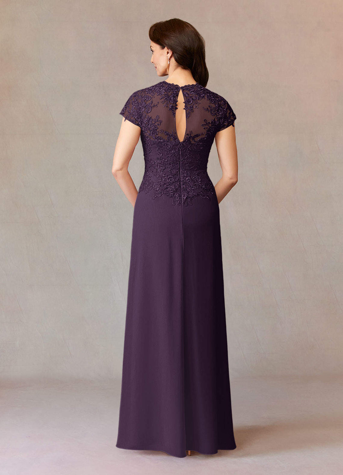 Junie A-Line Queen Anne Chiffon Mother of the Bride Dress in Plum