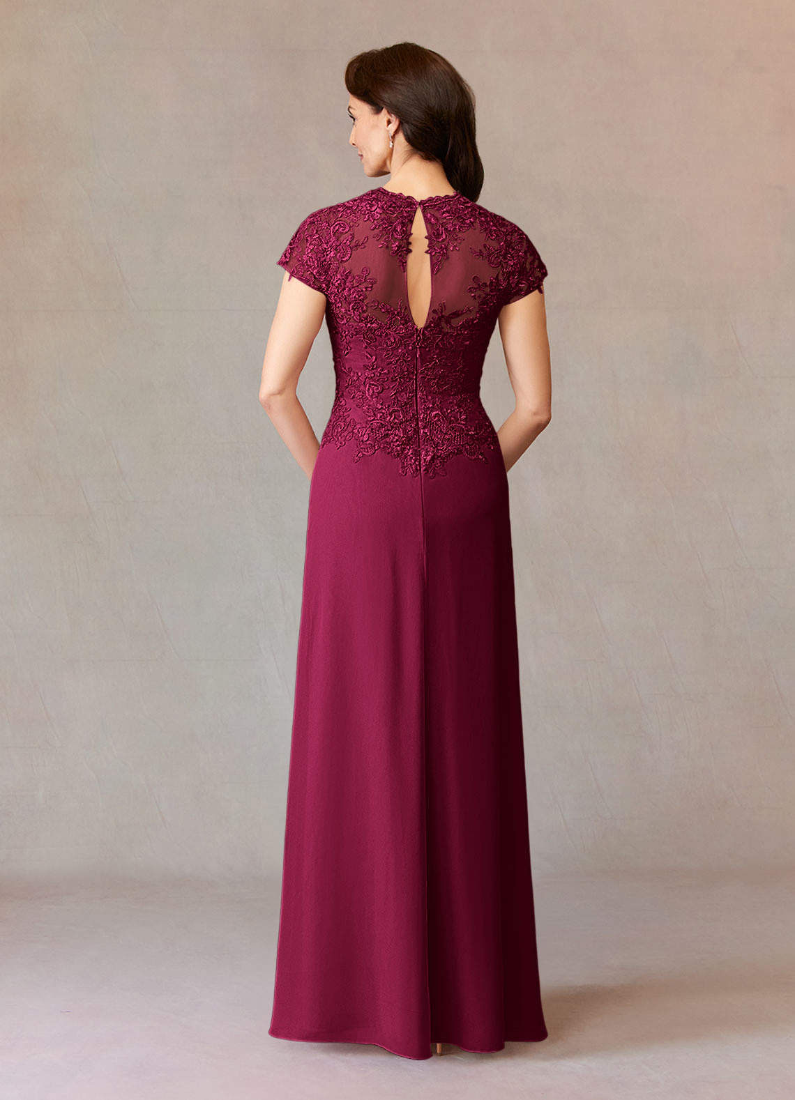 Junie A-Line Queen Anne Chiffon Mother of the Bride Dress in Burgundy