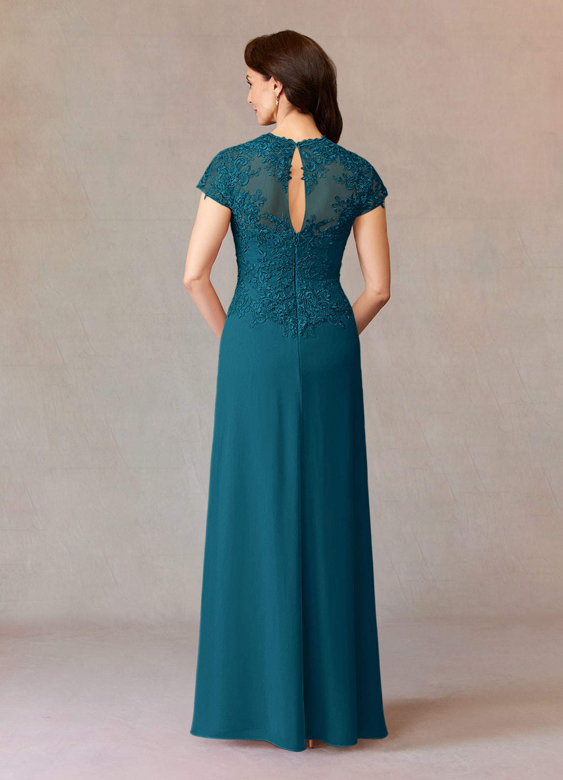 Junie A-Line Queen Anne Chiffon Mother of the Bride Dress in Ink Blue