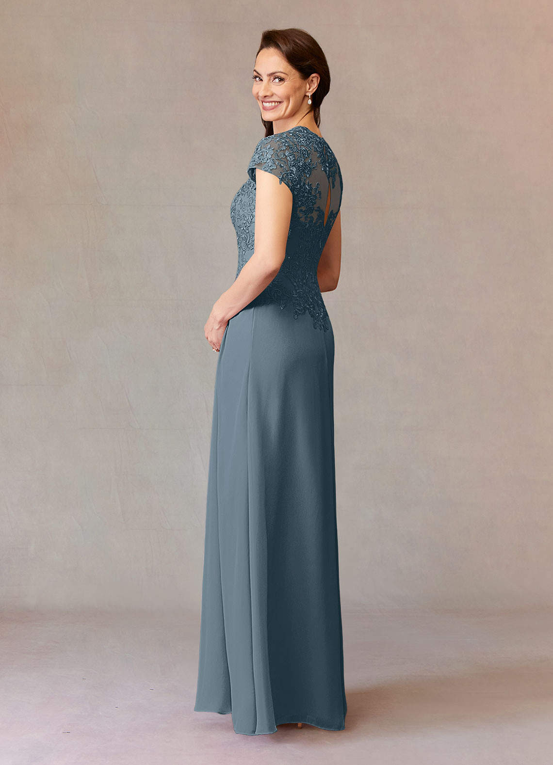 Junie A-Line Queen Anne Chiffon Mother of the Bride Dress in Twilight