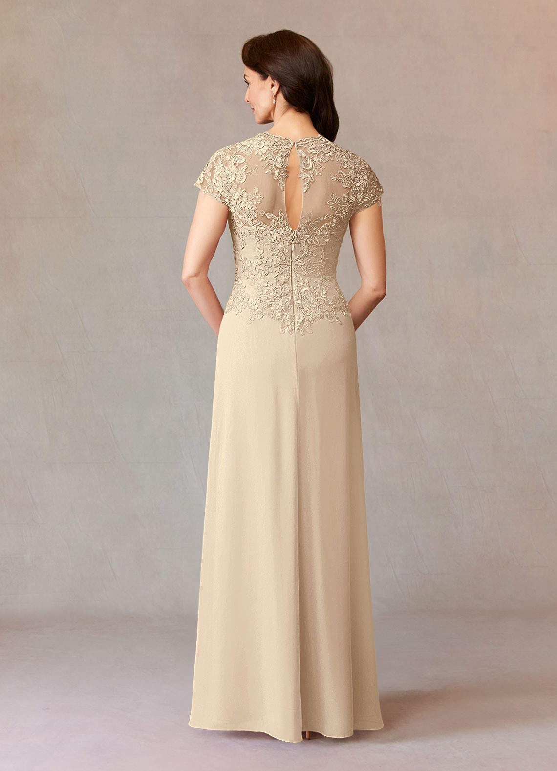 Junie A-Line Queen Anne Chiffon Mother of the Bride Dress in champagne