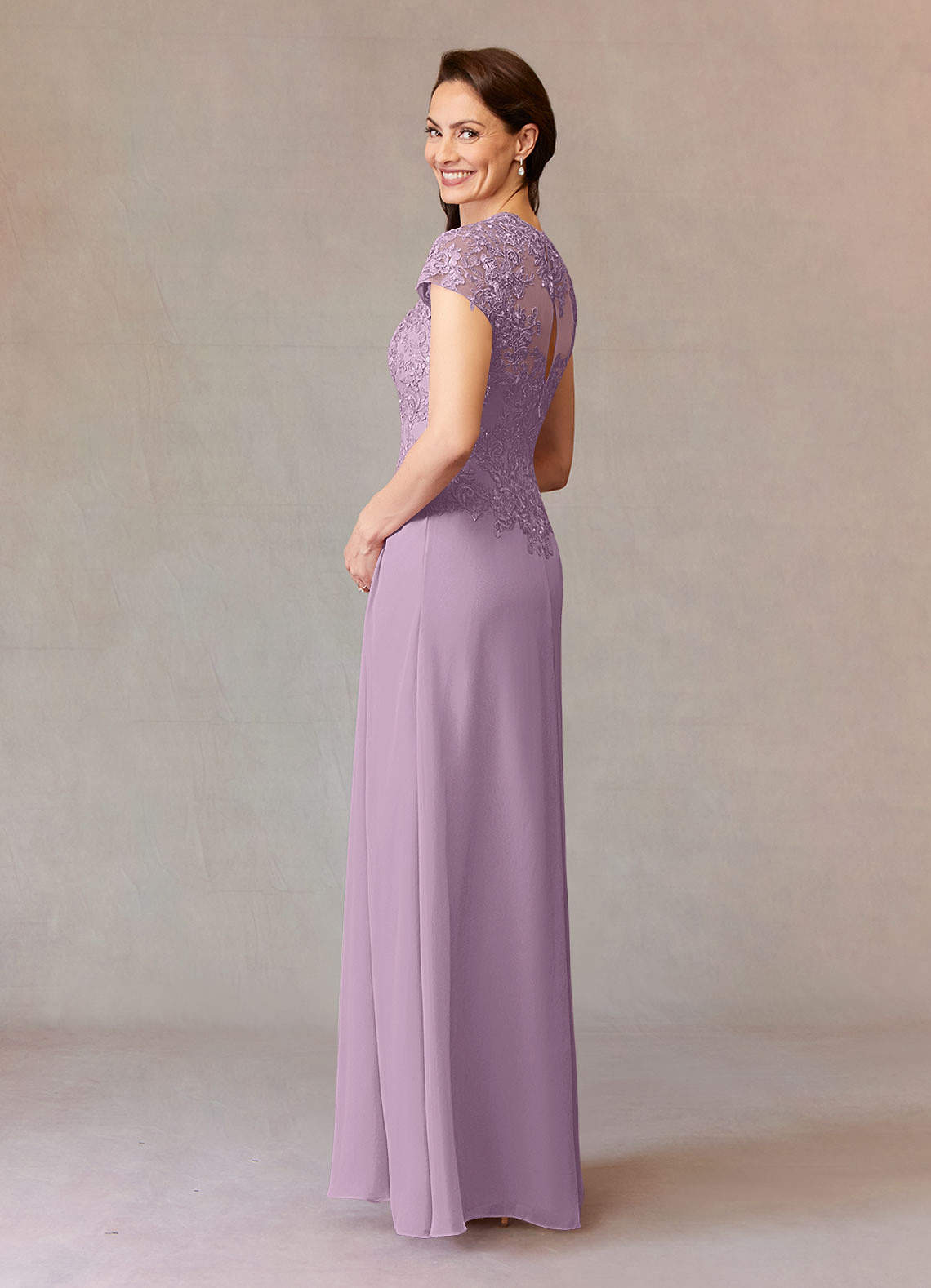 Junie A-Line Queen Anne Chiffon Mother of the Bride Dress in Wisteria